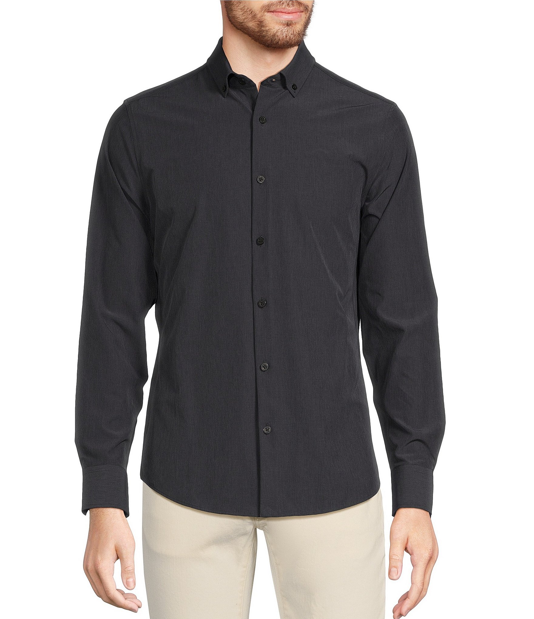 Murano Slim Fit Solid Performance Heather Long Sleeve Woven Shirt ...