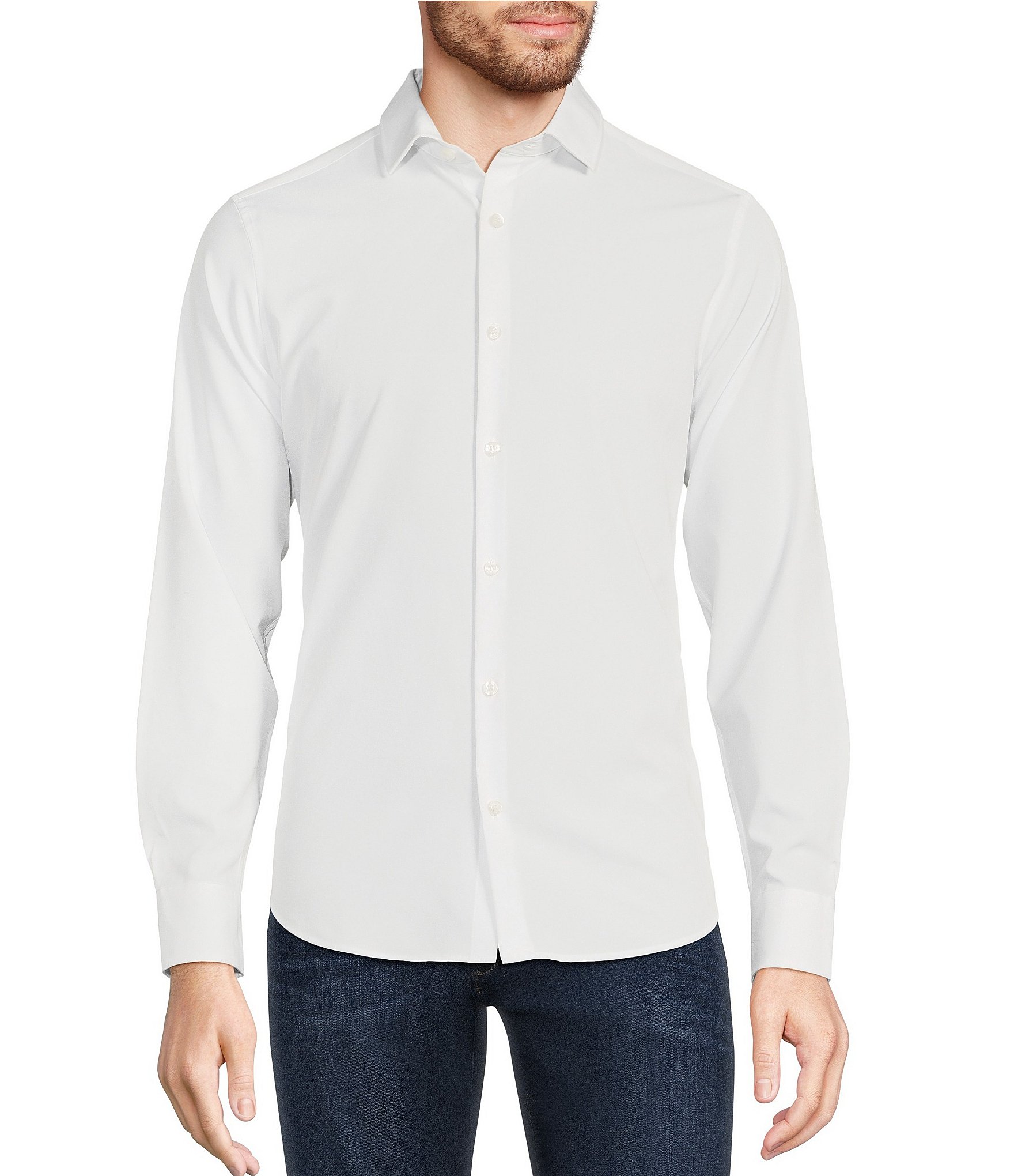 Murano Slim Fit Solid Performance Stretch Long Sleeve Woven Shirt