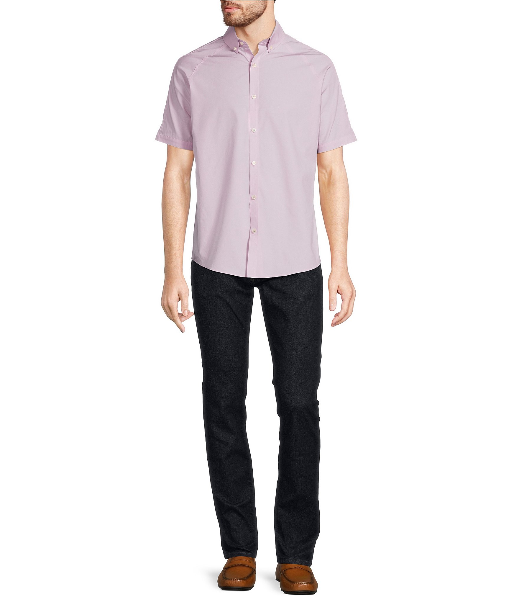 Murano Slim Fit Solid Poplin Short Sleeve Woven Shirt