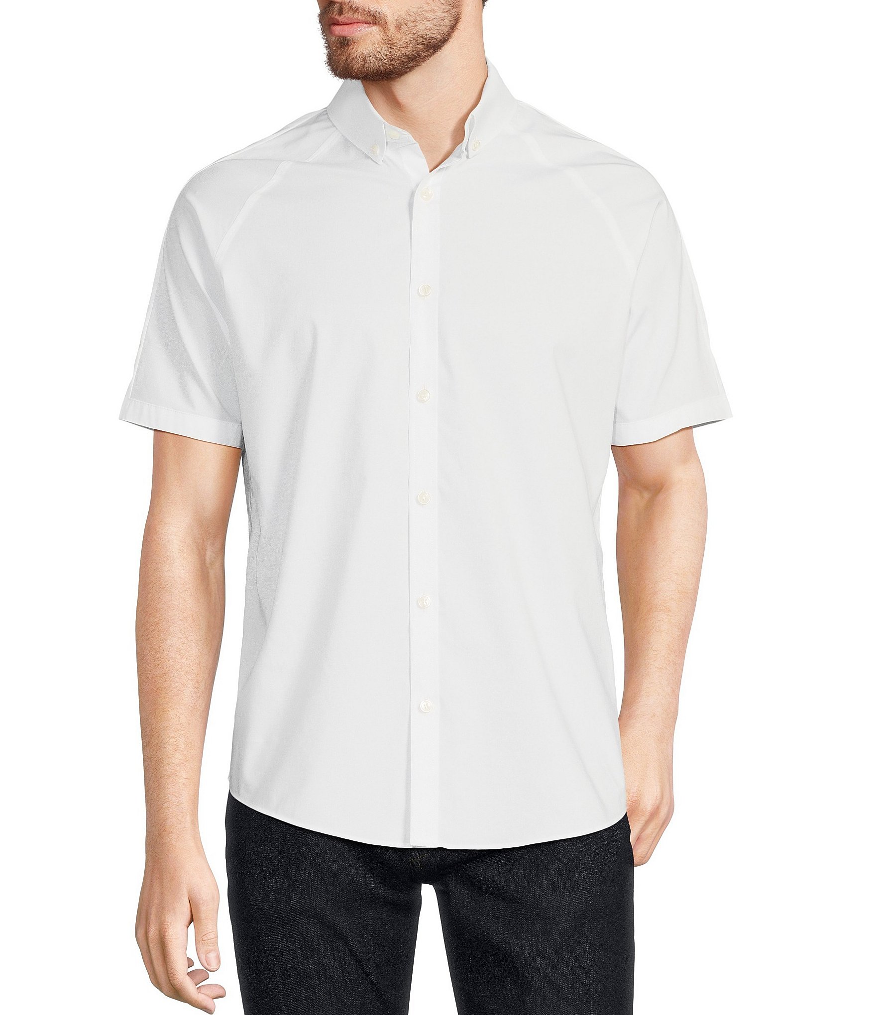 Murano Slim Fit Solid Poplin Short Sleeve Woven Shirt