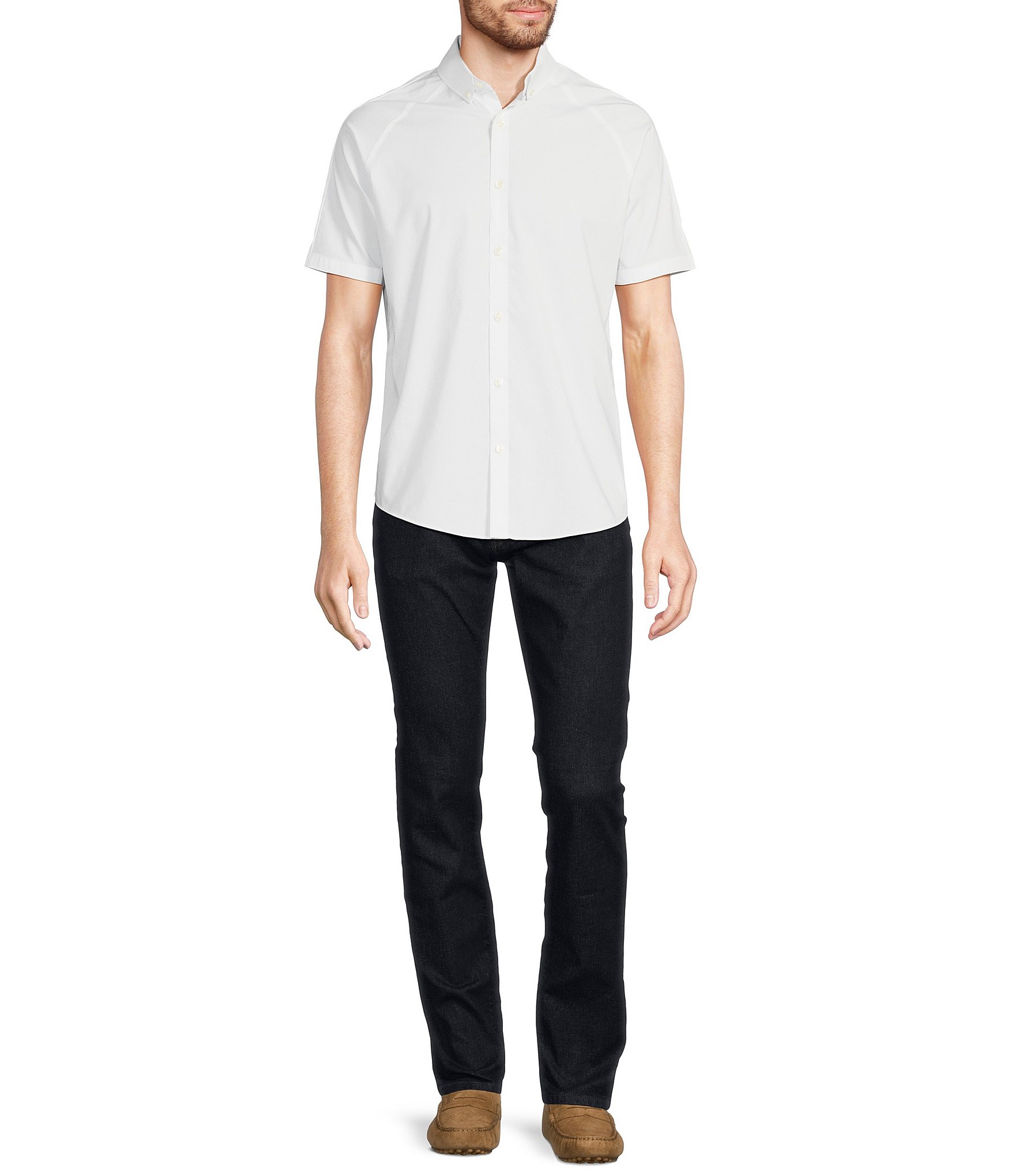 Murano Slim Fit Solid Poplin Short Sleeve Woven Shirt