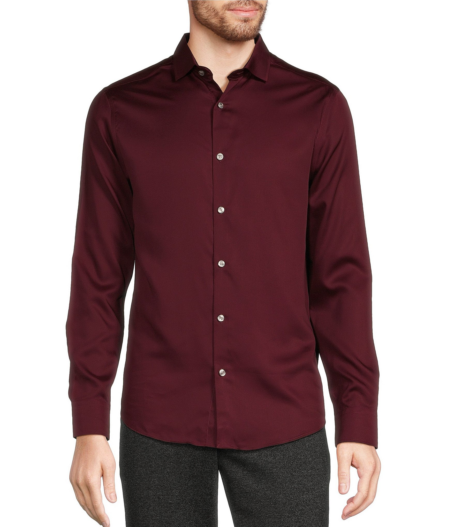 Murano Slim Fit Solid Sateen Long Sleeve Woven Shirt