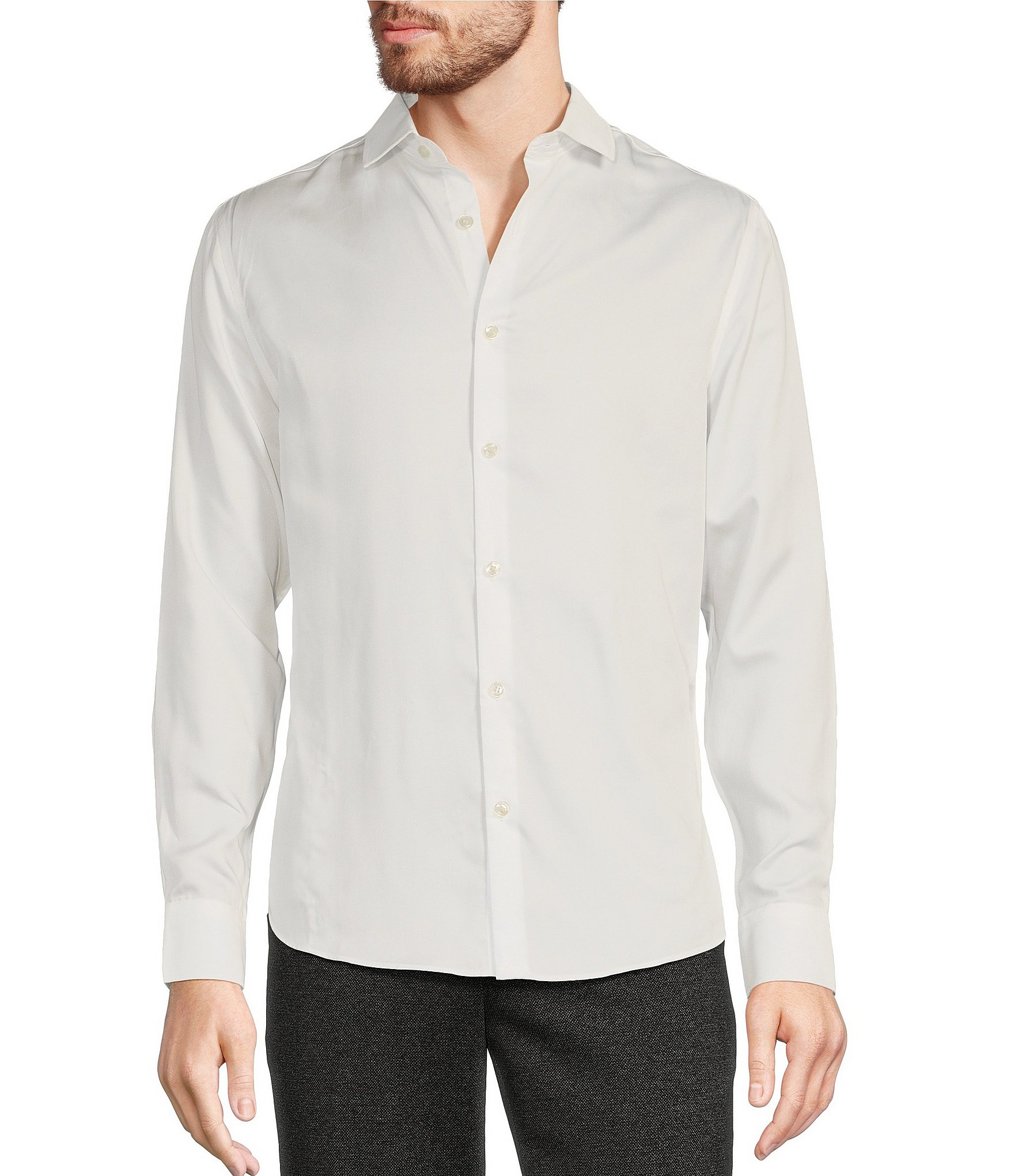 Murano Slim Fit Solid Sateen Long Sleeve Woven Shirt