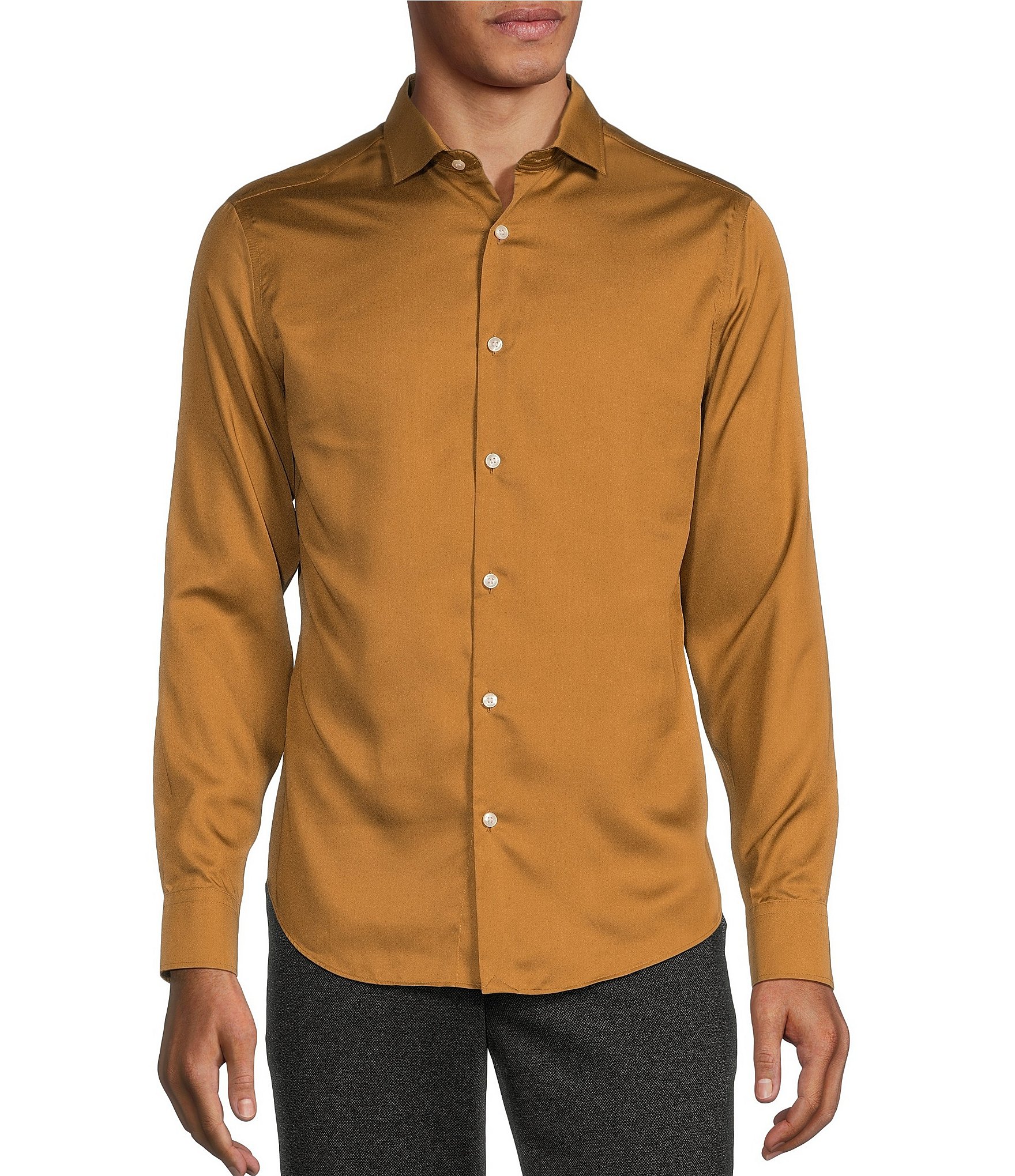 Murano Slim Fit Solid Sateen Long Sleeve Woven Shirt