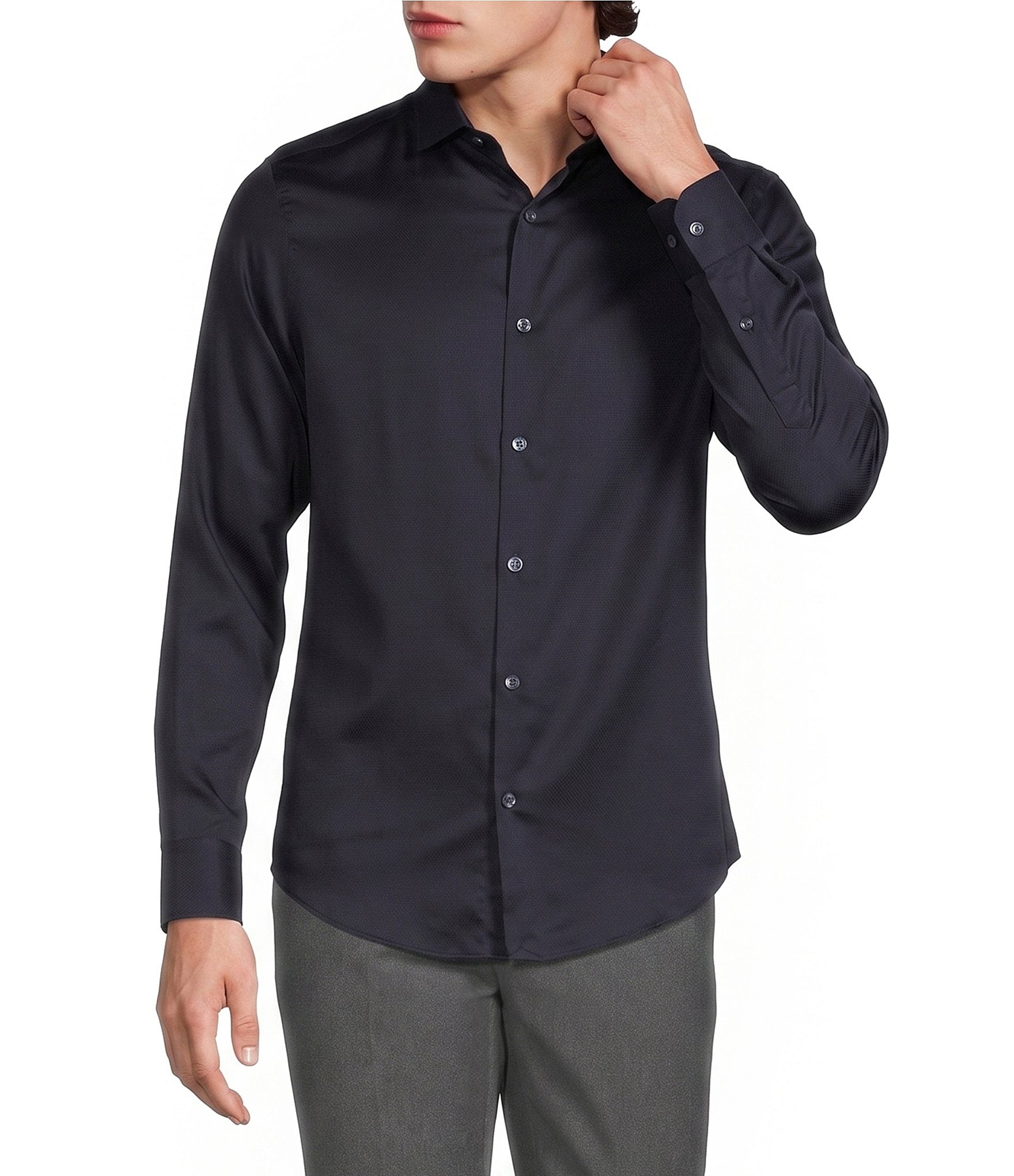 Murano Slim Fit Solid Sateen Long Sleeve Woven Shirt