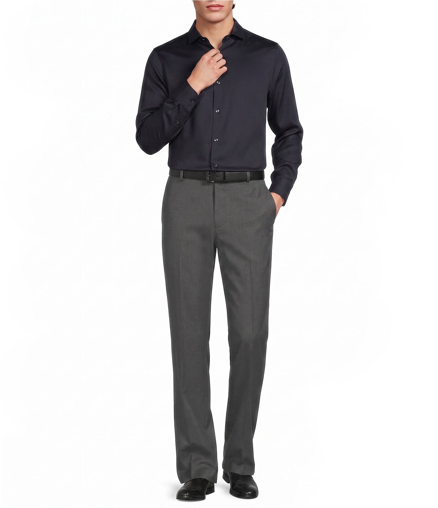 Murano Slim Fit Solid Sateen Long Sleeve Woven Shirt