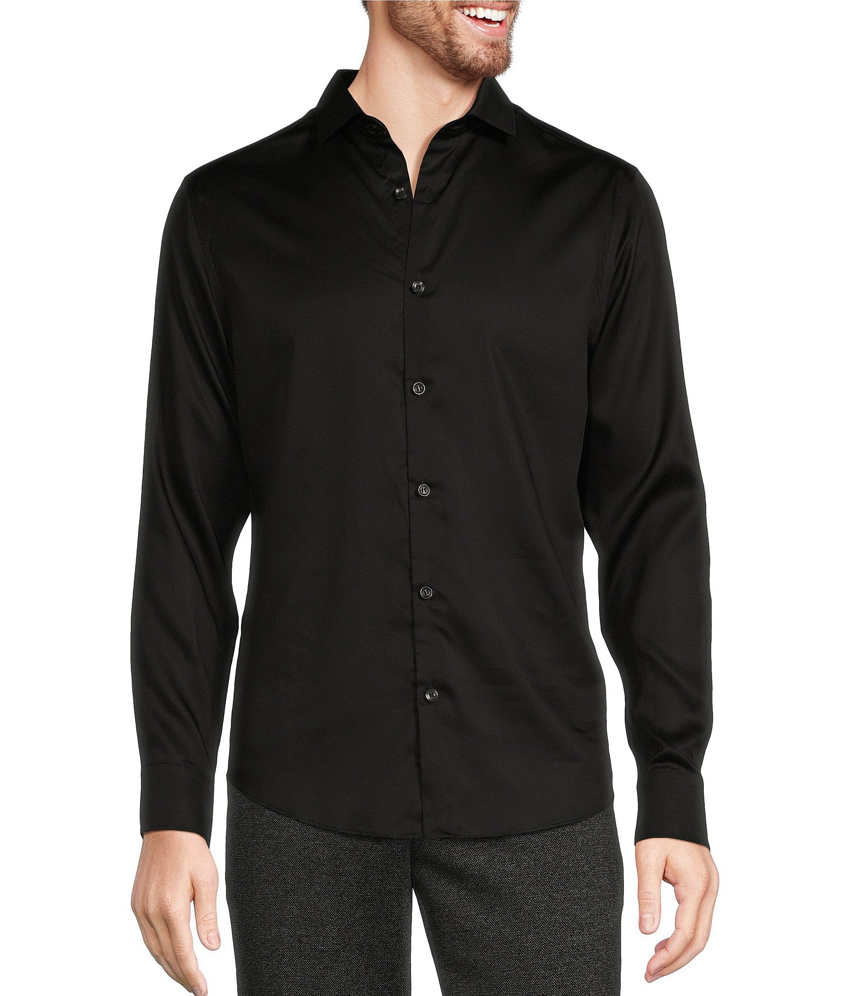 Murano Slim Fit Solid Sateen Long Sleeve Woven Shirt