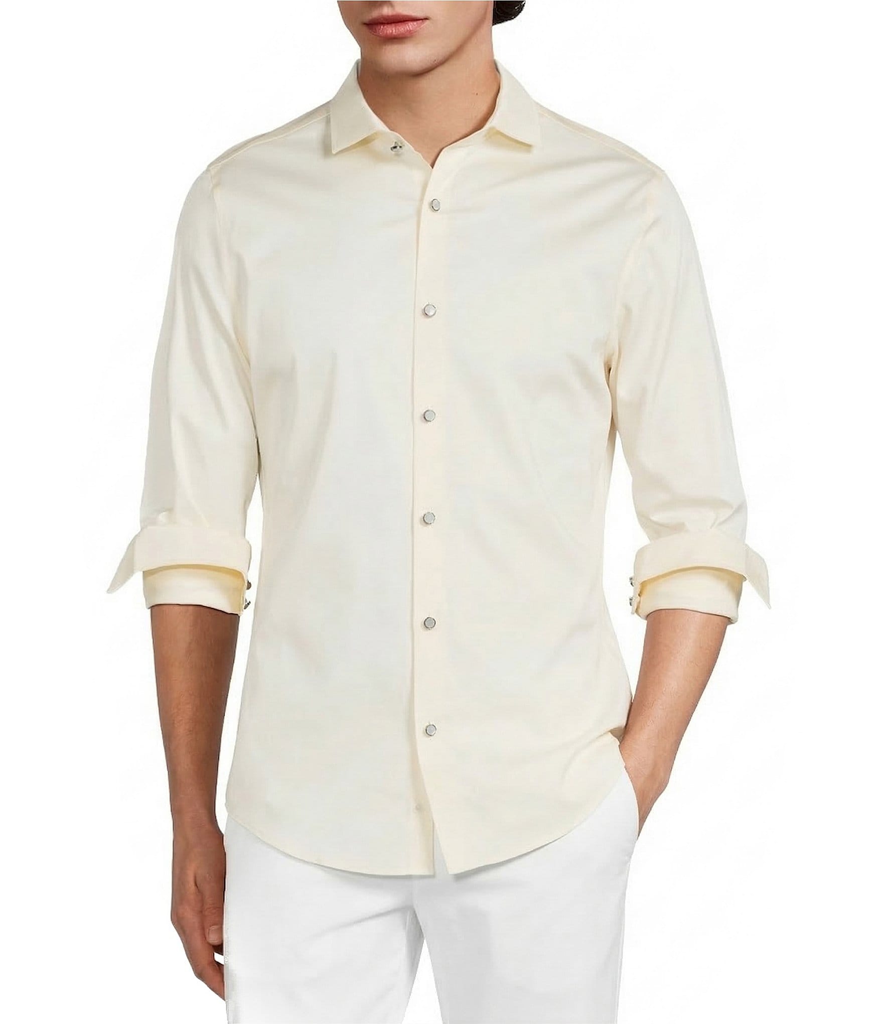 Murano Slim Fit Solid Sateen Long Sleeve Woven Shirt