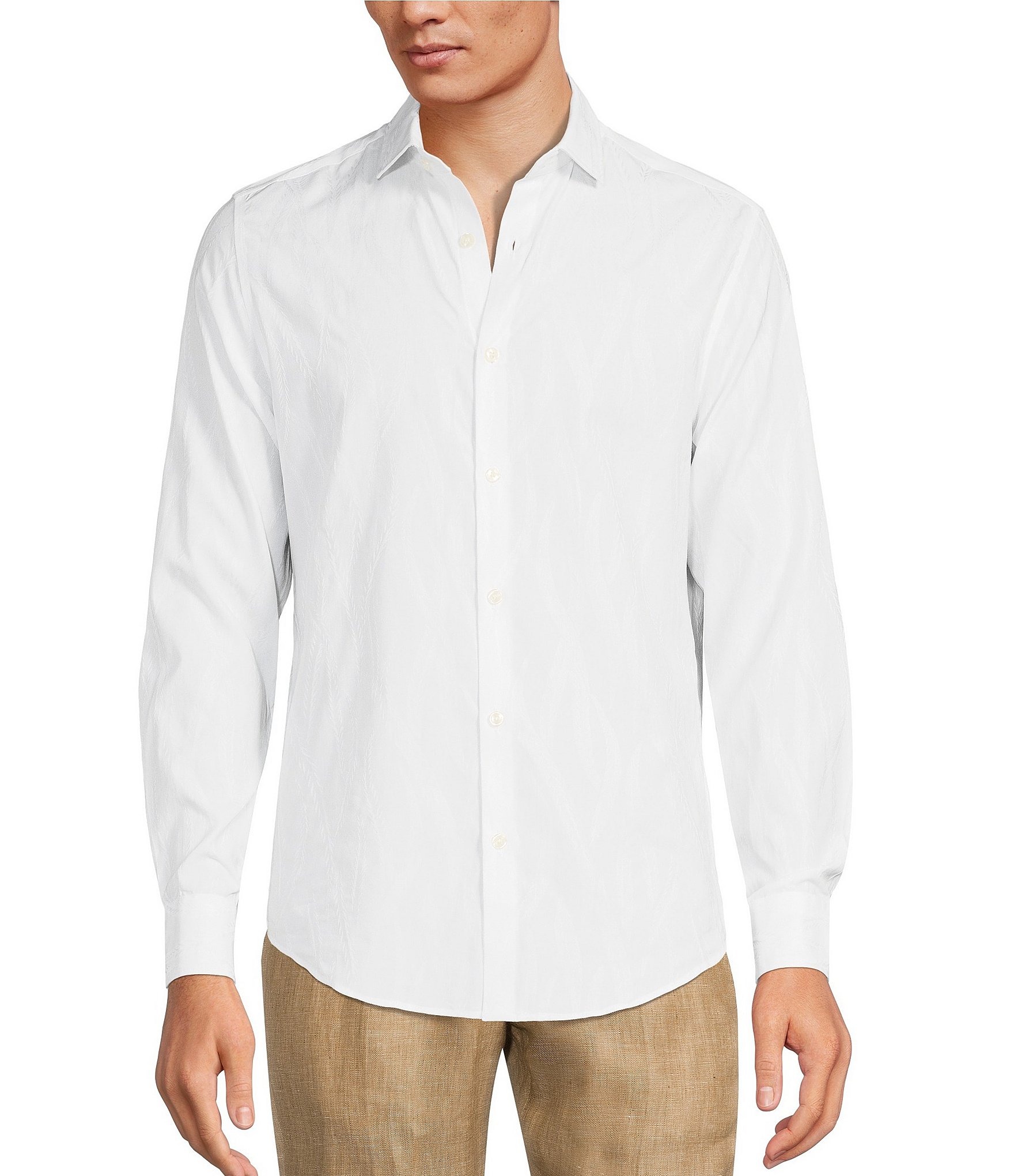 Murano Slim Fit Textured Leaf Jacquard Long Sleeve Shirt | Dillard's