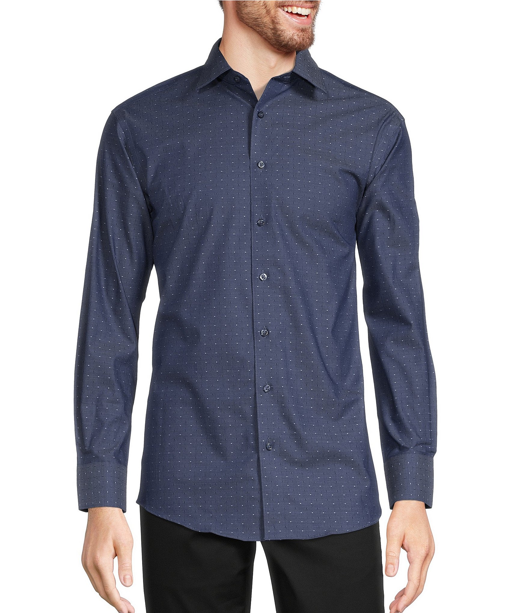 Murano Slim-Fit With Stretch Spread Collar Printed Dobby Dress Shirt ...