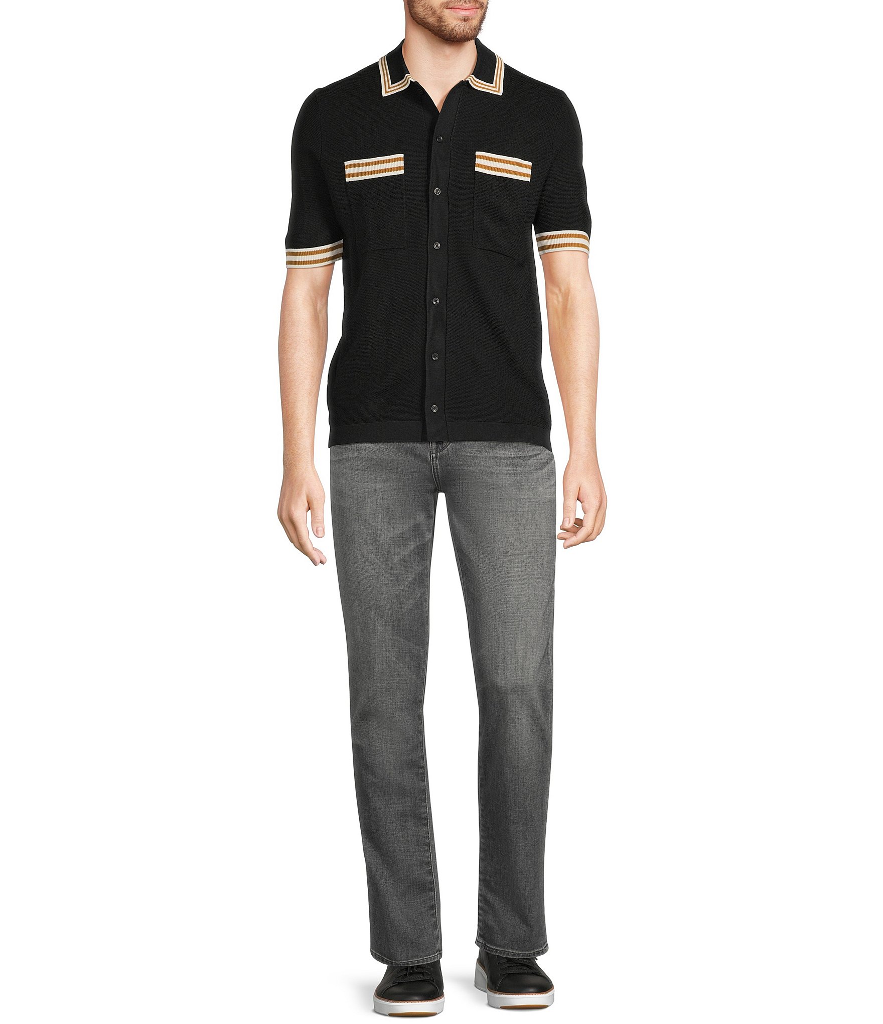 Murano Snit Short Sleeve Textured Coat Front Shirt