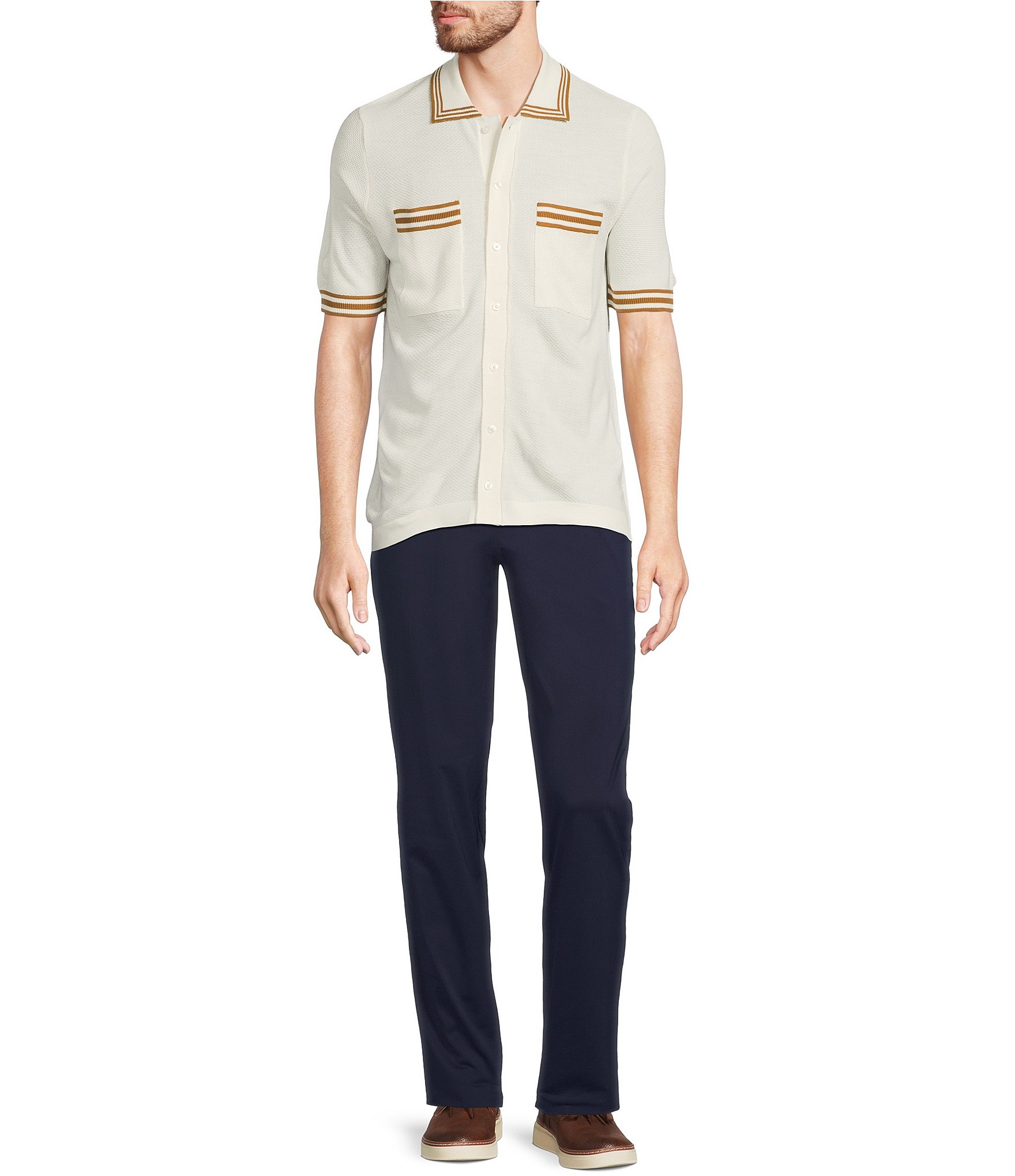 Murano Snit Short Sleeve Textured Coat Front Shirt