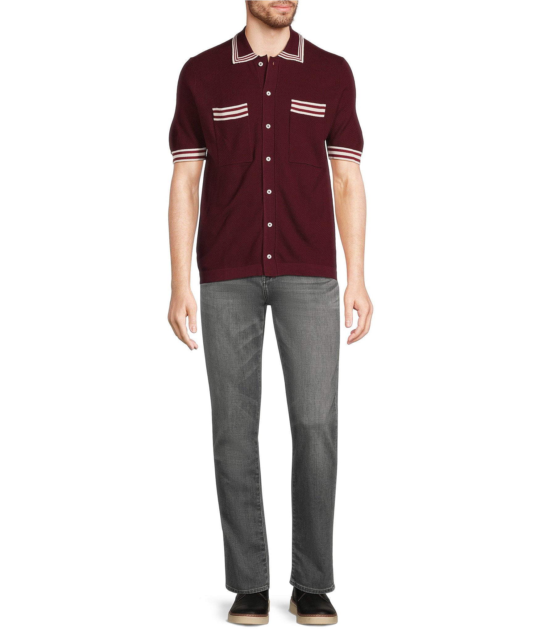 Murano Snit Short Sleeve Textured Coat Front Shirt