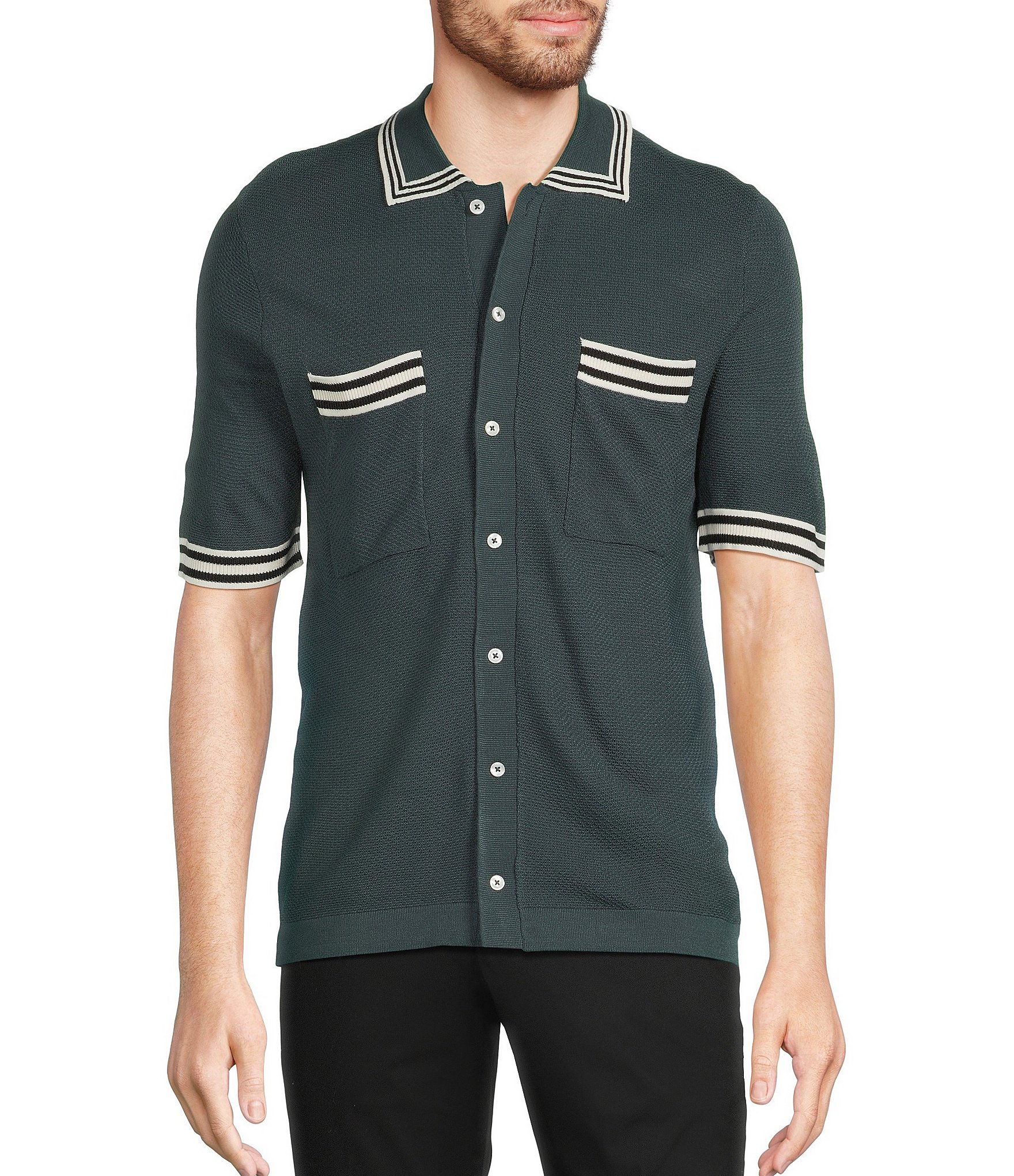 Murano Snit Short Sleeve Textured Coat Front Shirt