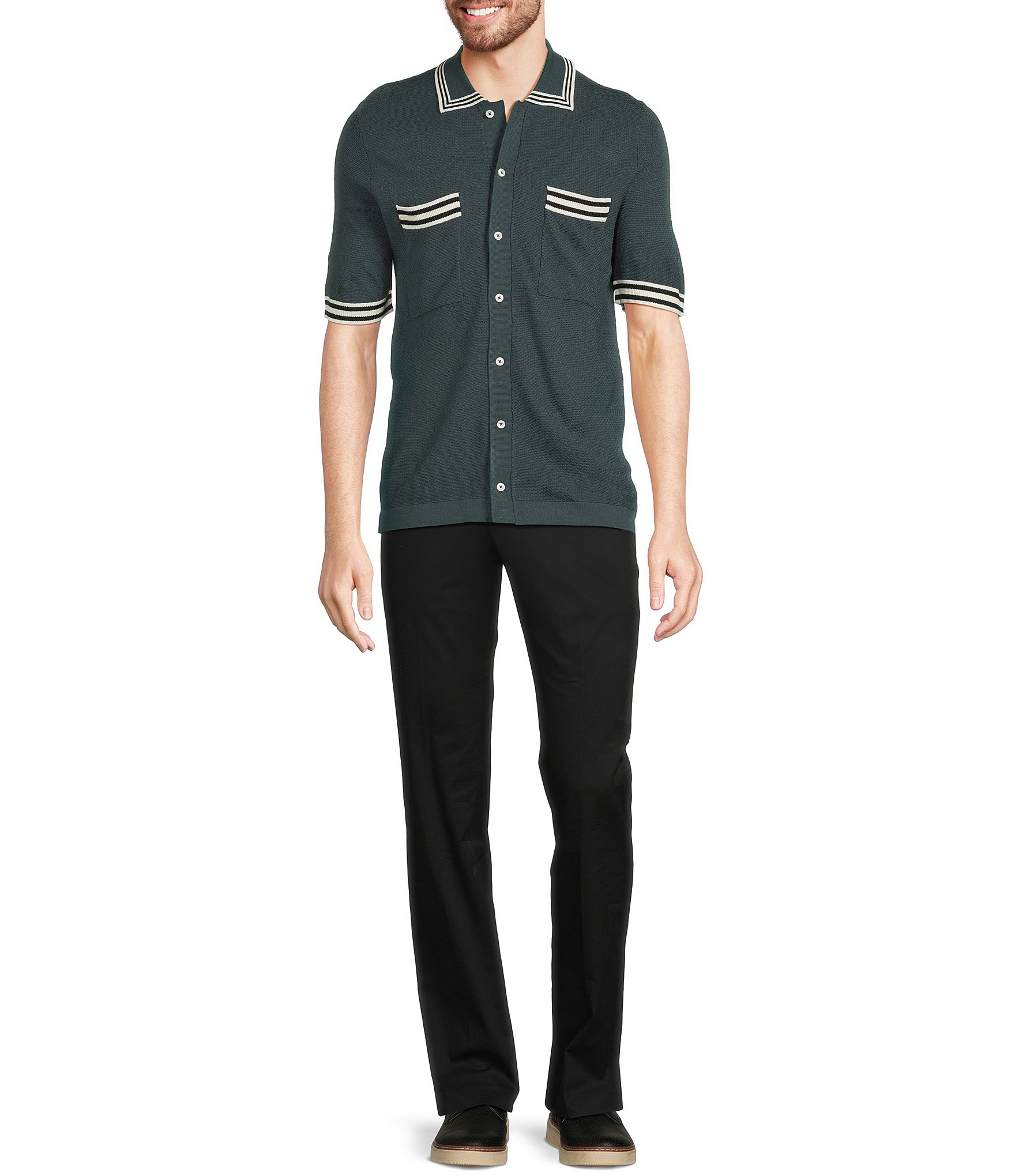 Murano Snit Short Sleeve Textured Coat Front Shirt