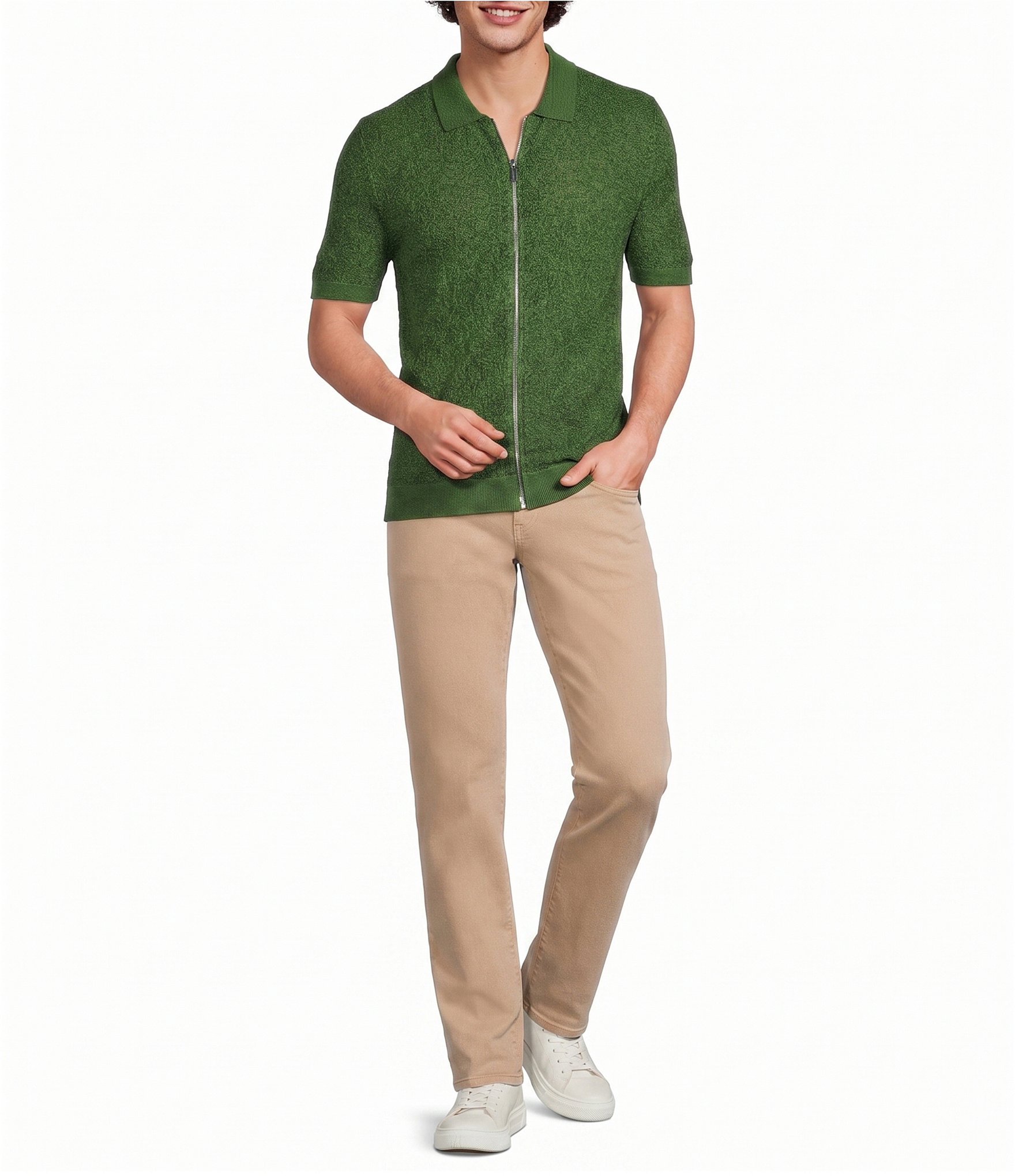 Murano Solid Full-Zip Short Sleeve Knit Coat Front Shirt