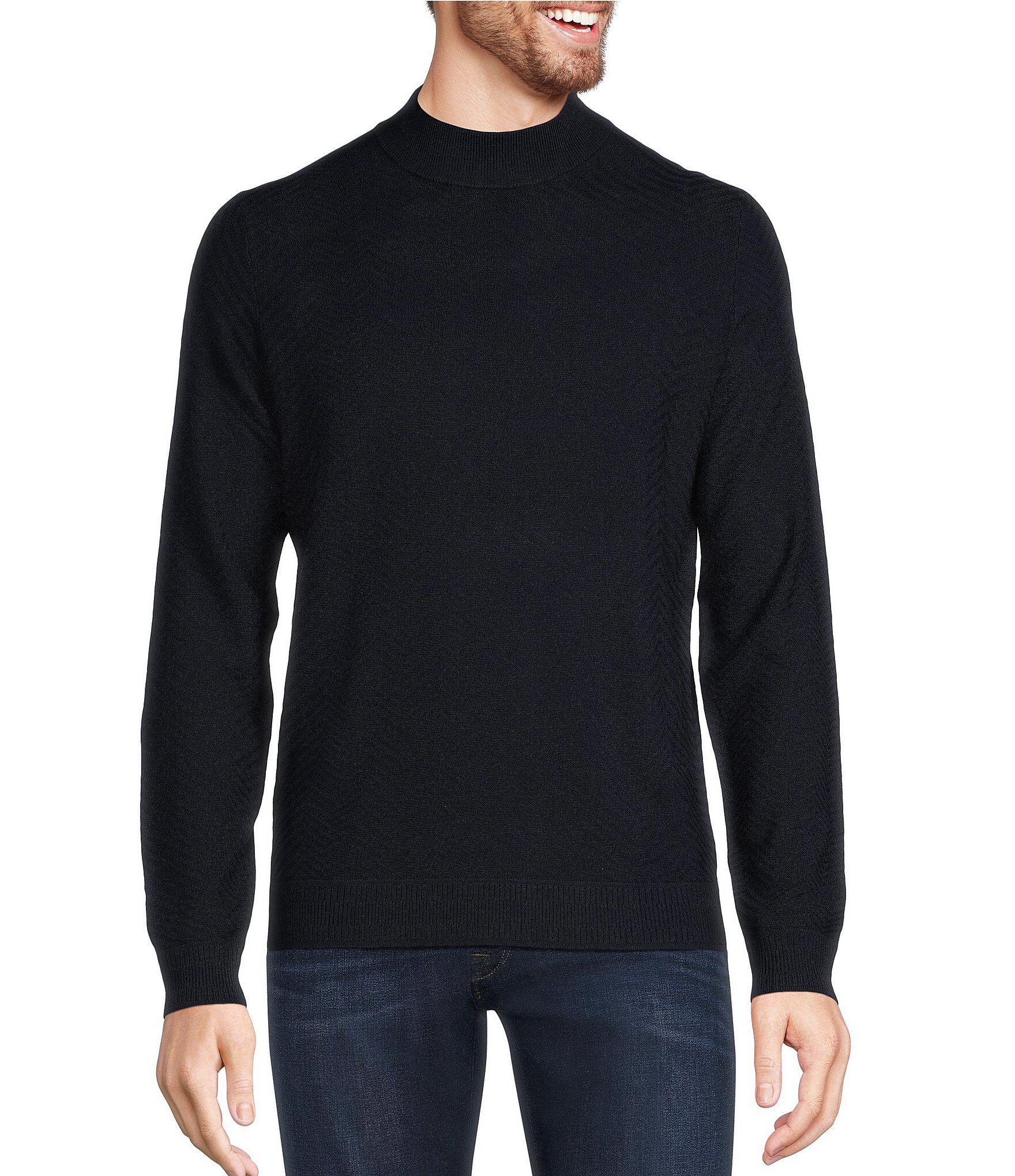 Murano Solid Performance Textured Pattern Long Sleeve Mock Neck Sweater