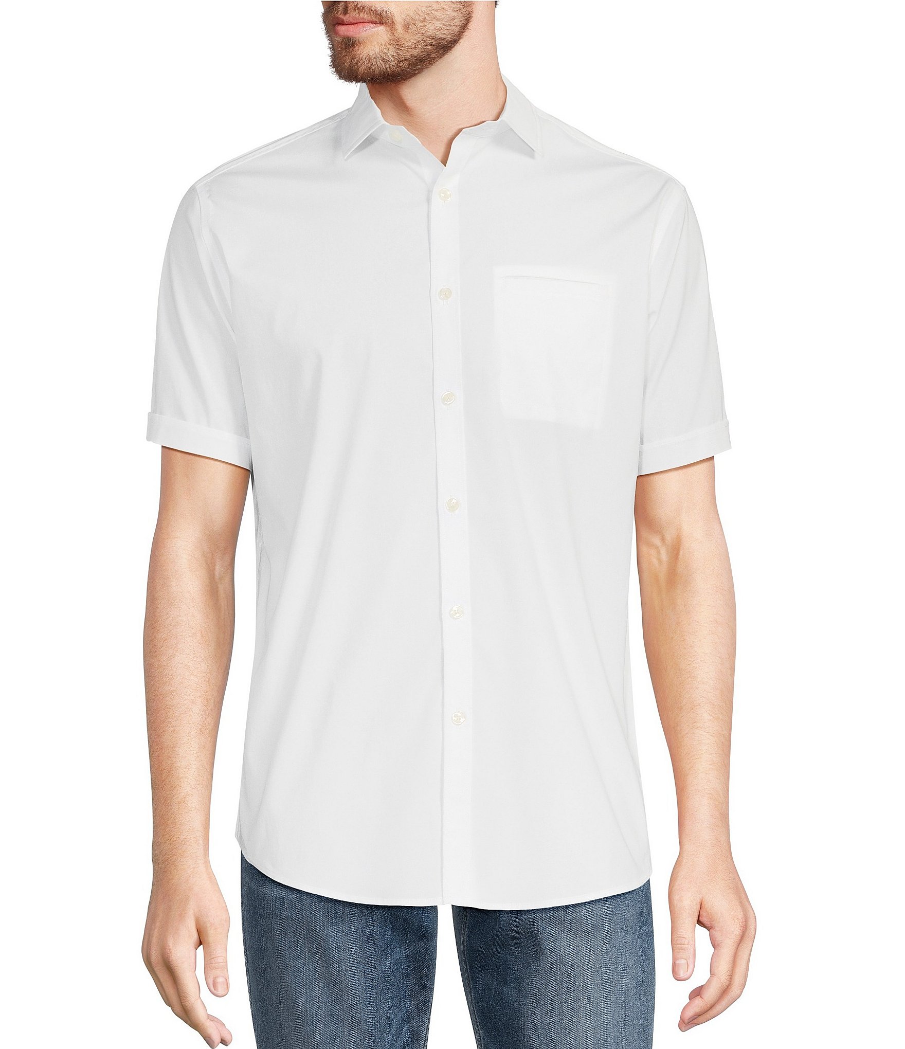 Murano Solid Poplin Short Sleeve Woven Shirt | Dillard's