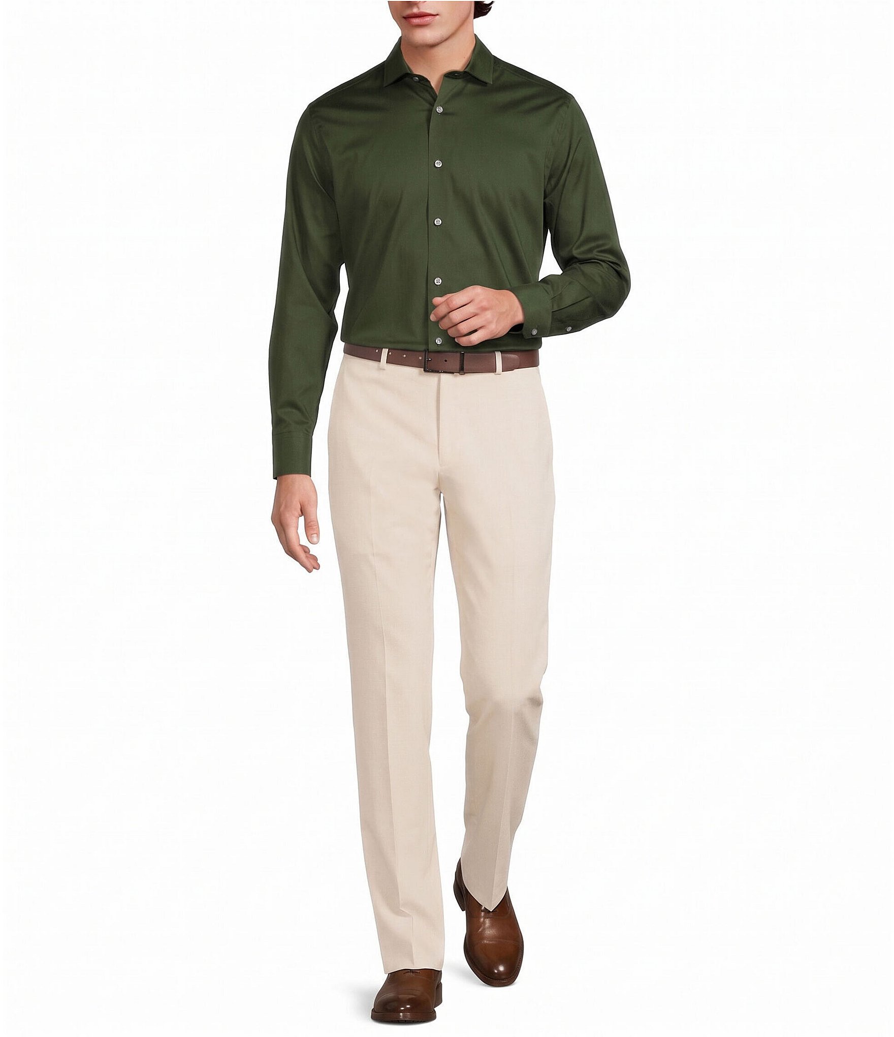 Murano Solid Sateen Classic Fit Long Sleeve Woven Shirt