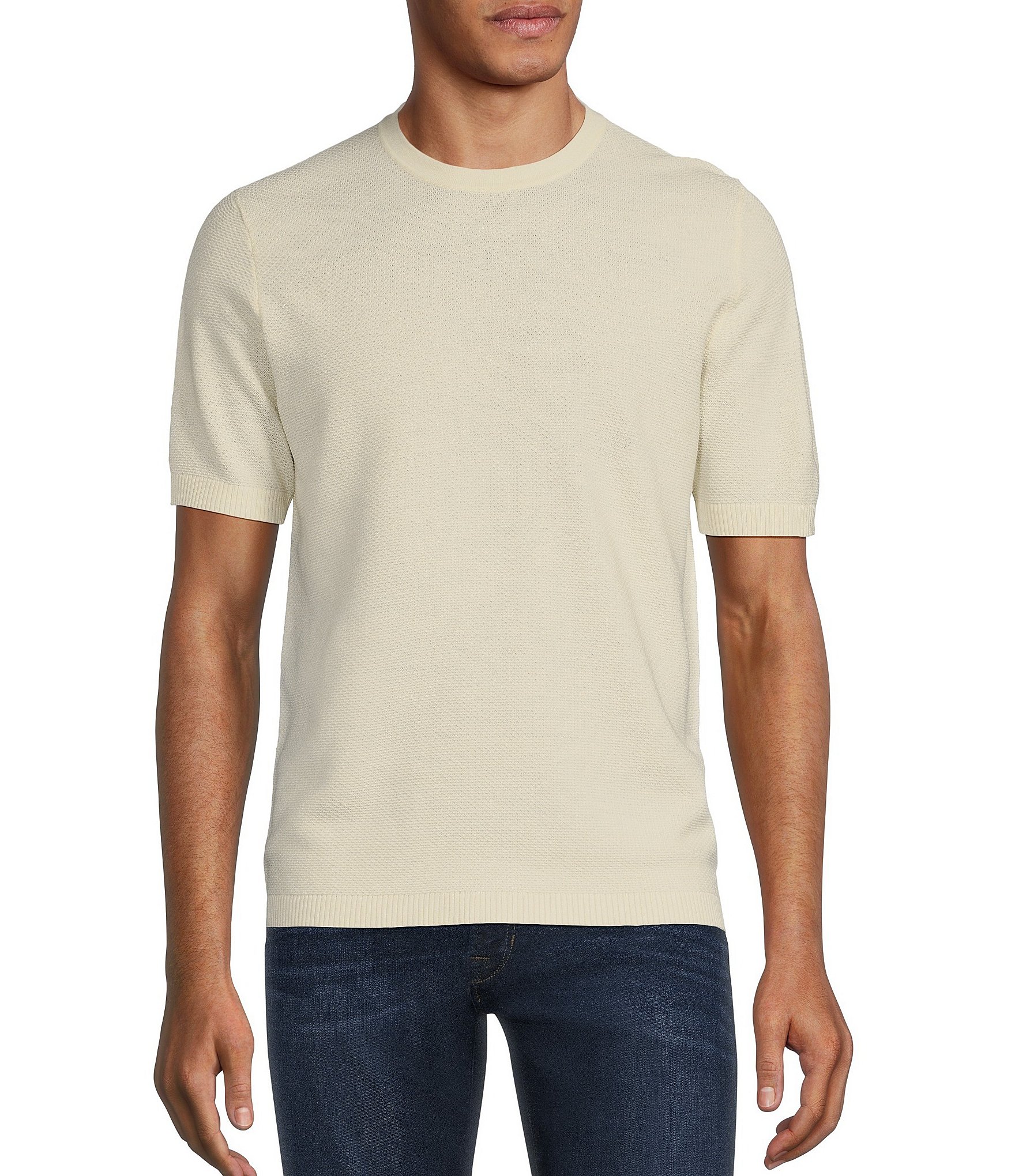 Murano Solid Textured Short Sleeve Crew Sweater | Dillard's