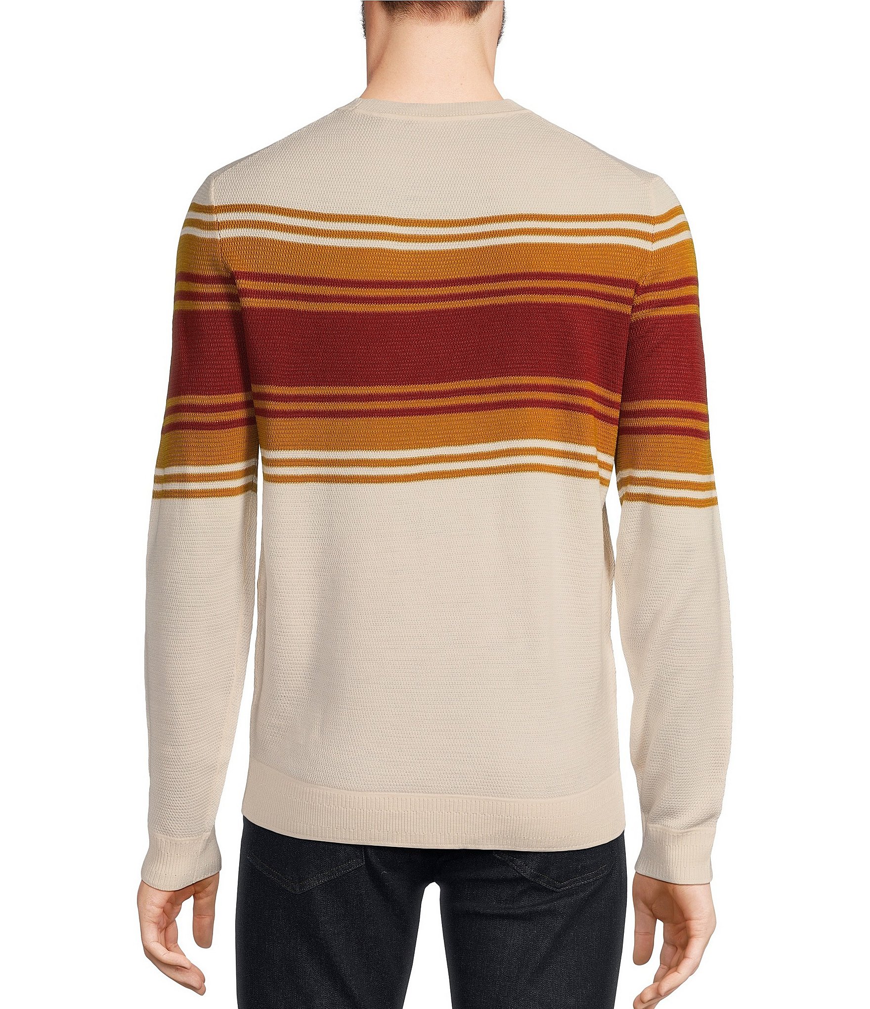 Murano Stripe Textured Long Sleeve Crew Neck Sweater