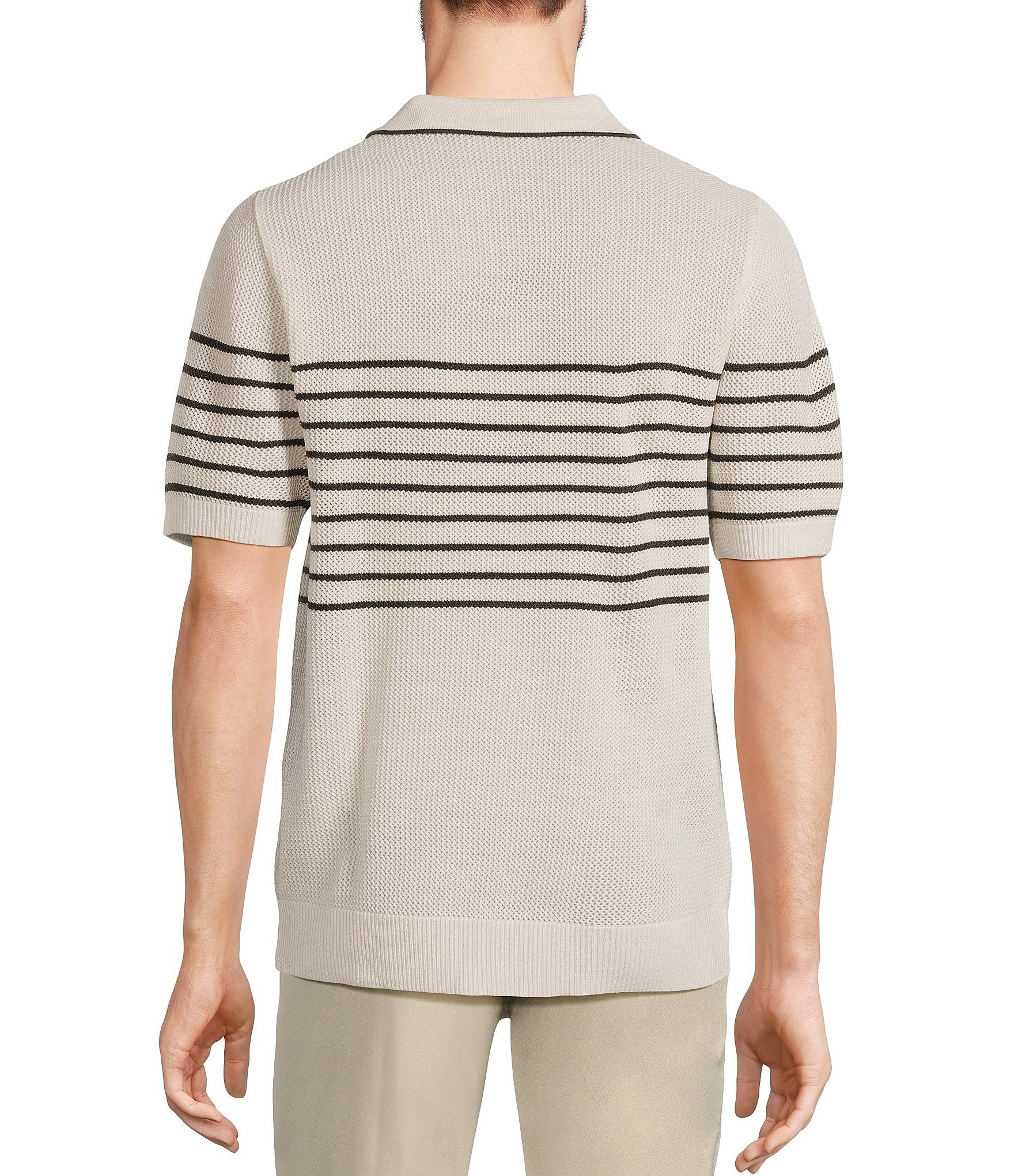 Murano Striped Johnny Collar Short Sleeve Sweater Knit Polo Shirt