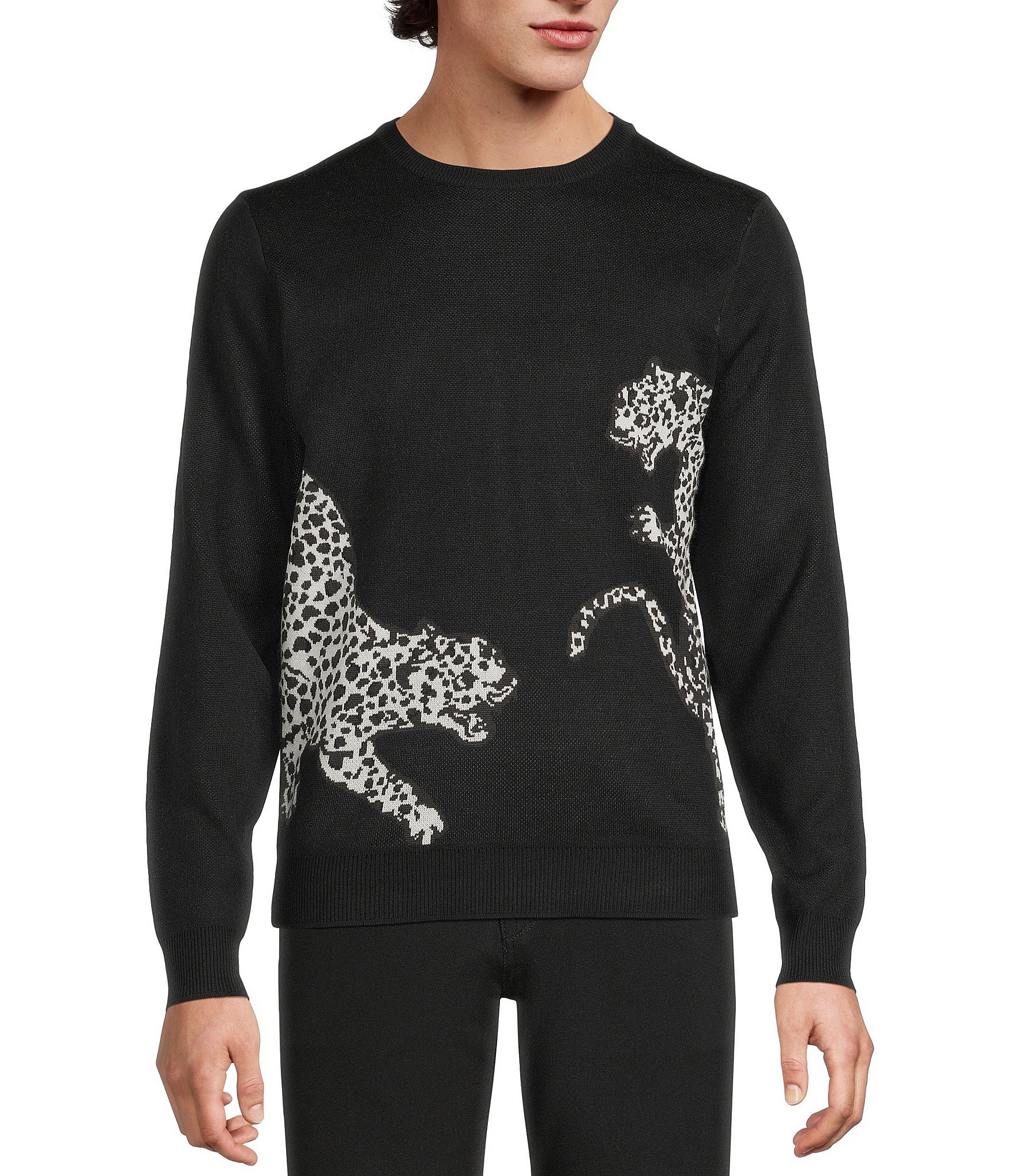Murano The Holiday Edit Collection Leopard Jacquard Crew Neck Sweater