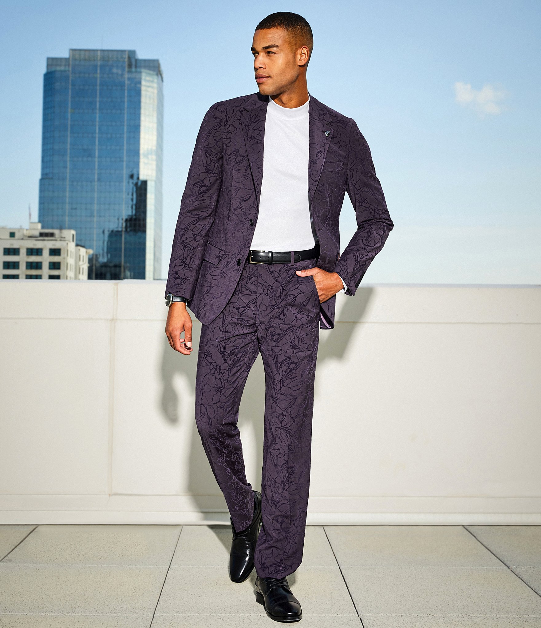 Murano The Holiday Edit Collection Slim Fit Flocked Floral Suit Separates Jacket