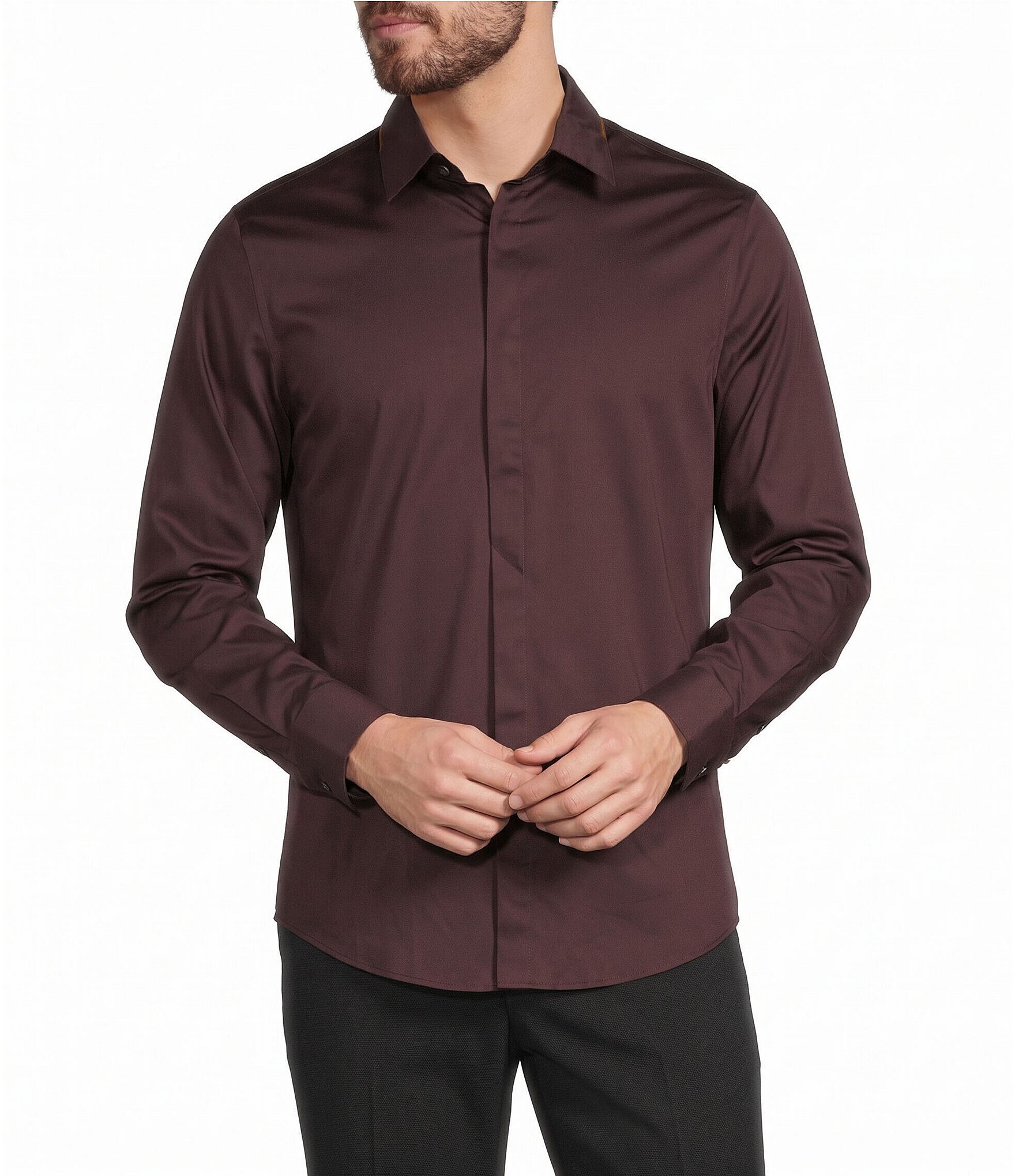 Murano The Legend Collection Slim Fit Solid Long Sleeve Woven Shirt
