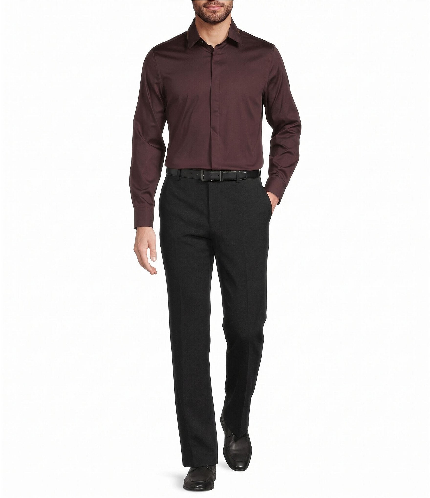 Murano The Legend Collection Slim Fit Solid Long Sleeve Woven Shirt