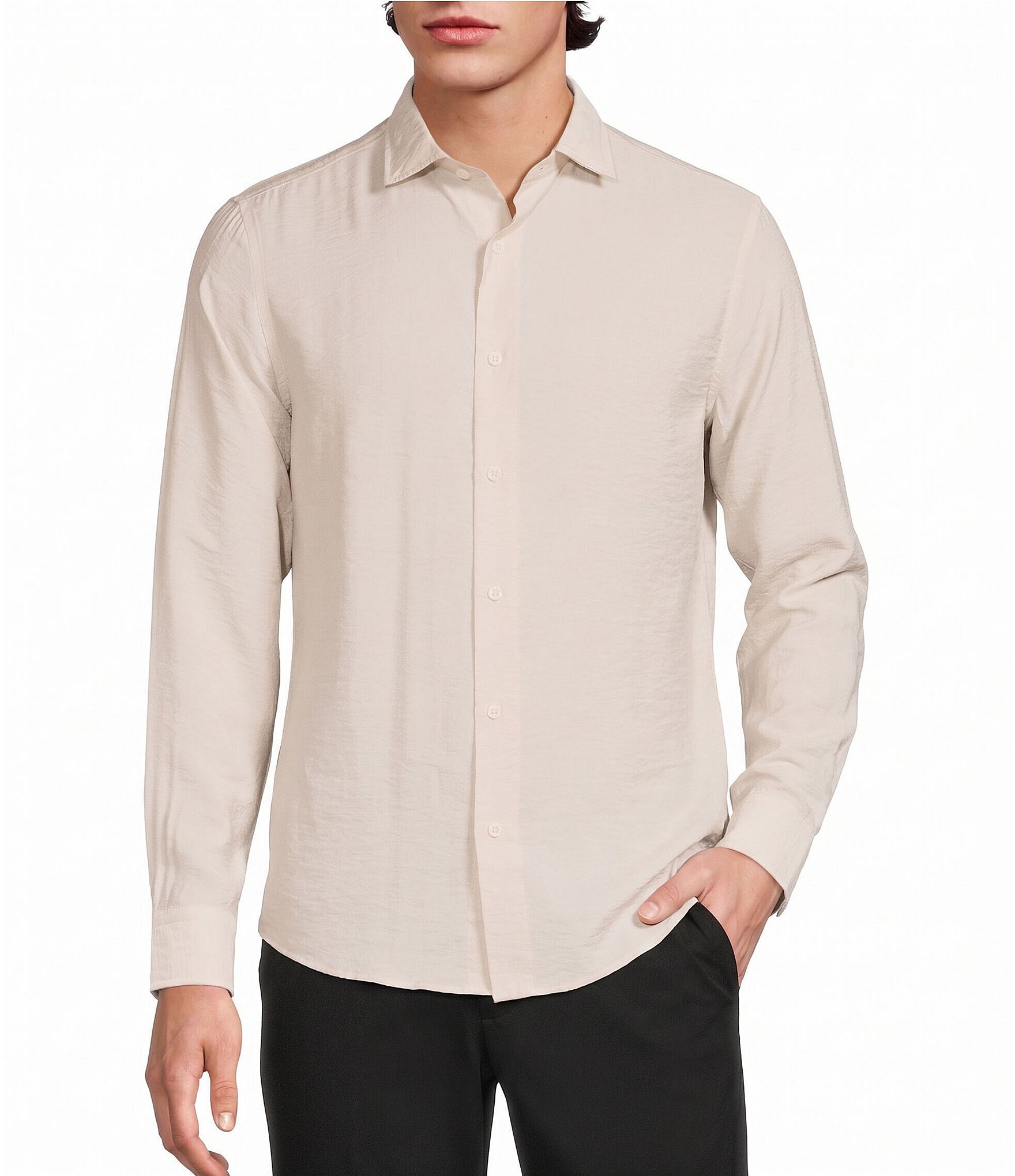 Murano The Legend Collection Slim Fit Textured Solid Long Sleeve Woven Shirt