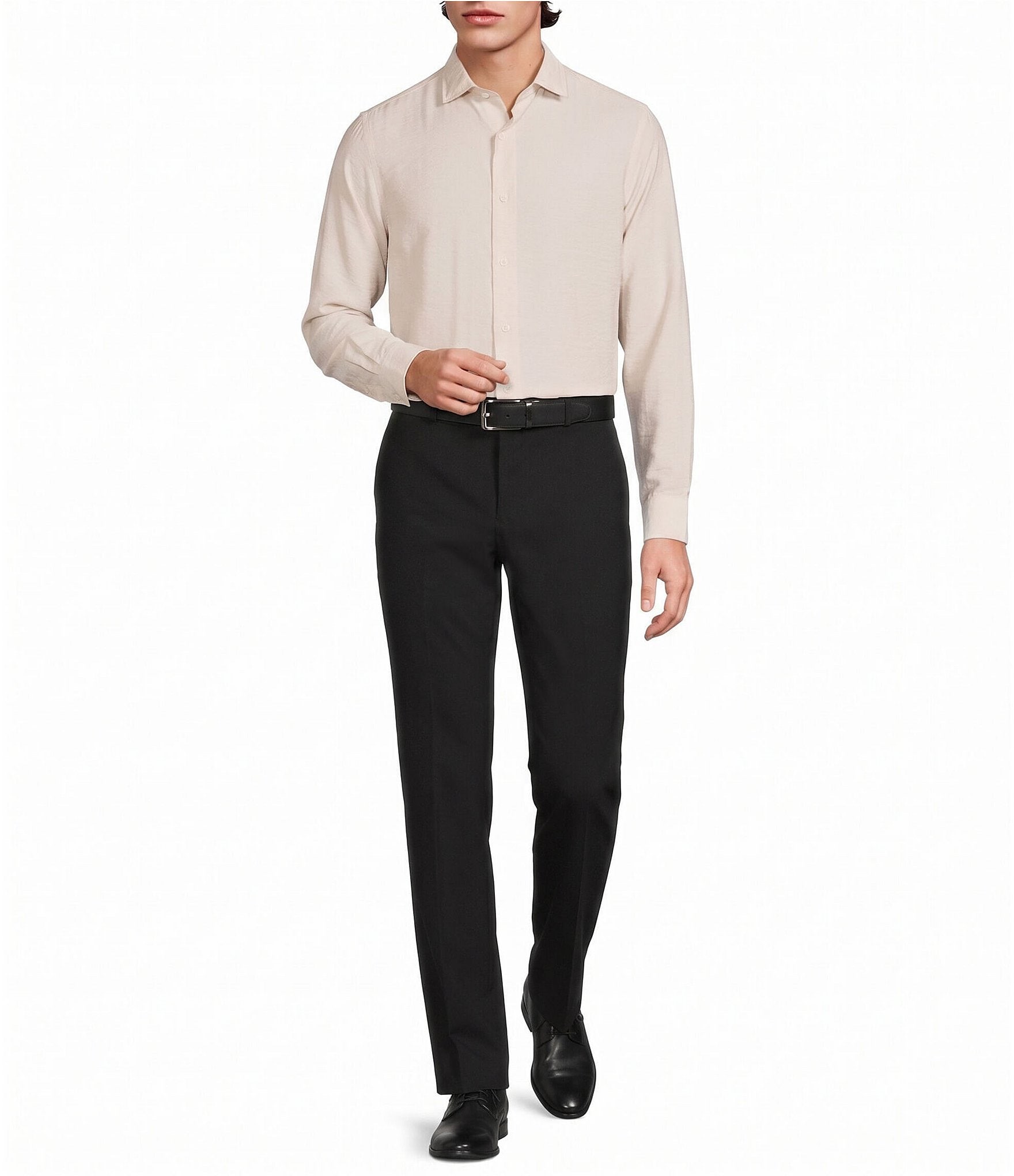 Murano The Legend Collection Slim Fit Textured Solid Long Sleeve Woven Shirt