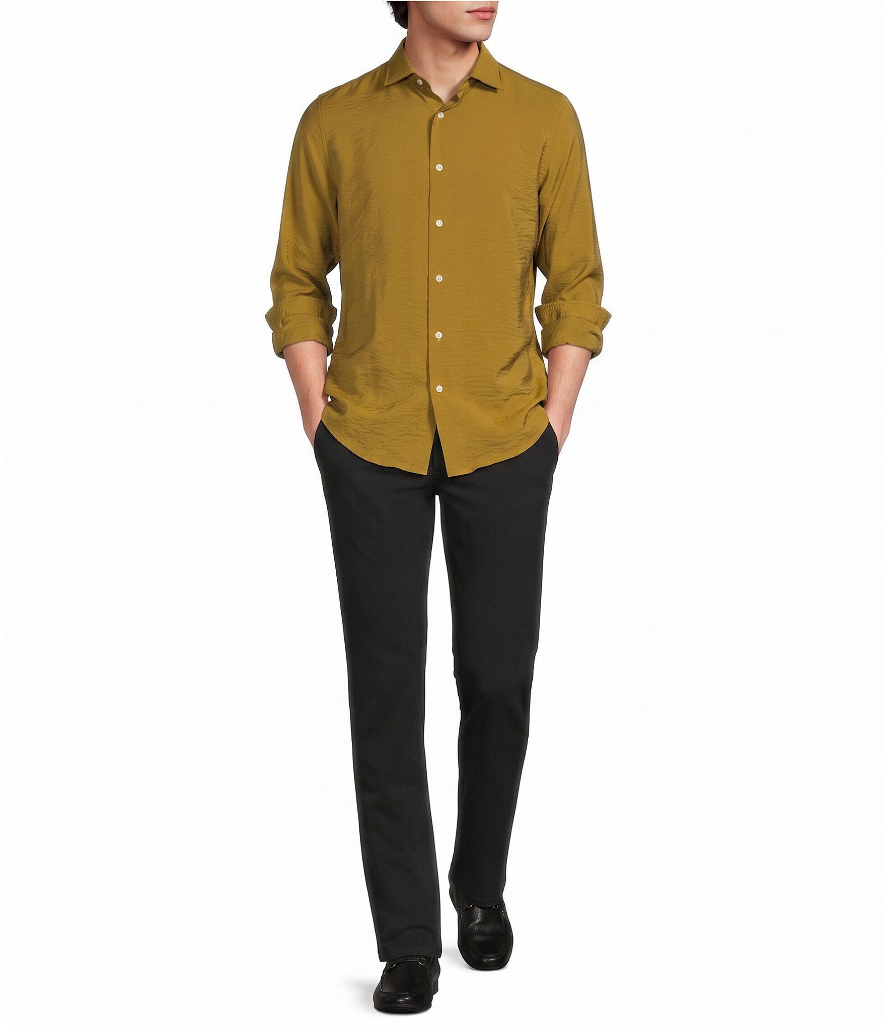 Murano The Legend Collection Slim Fit Textured Solid Long Sleeve Woven Shirt