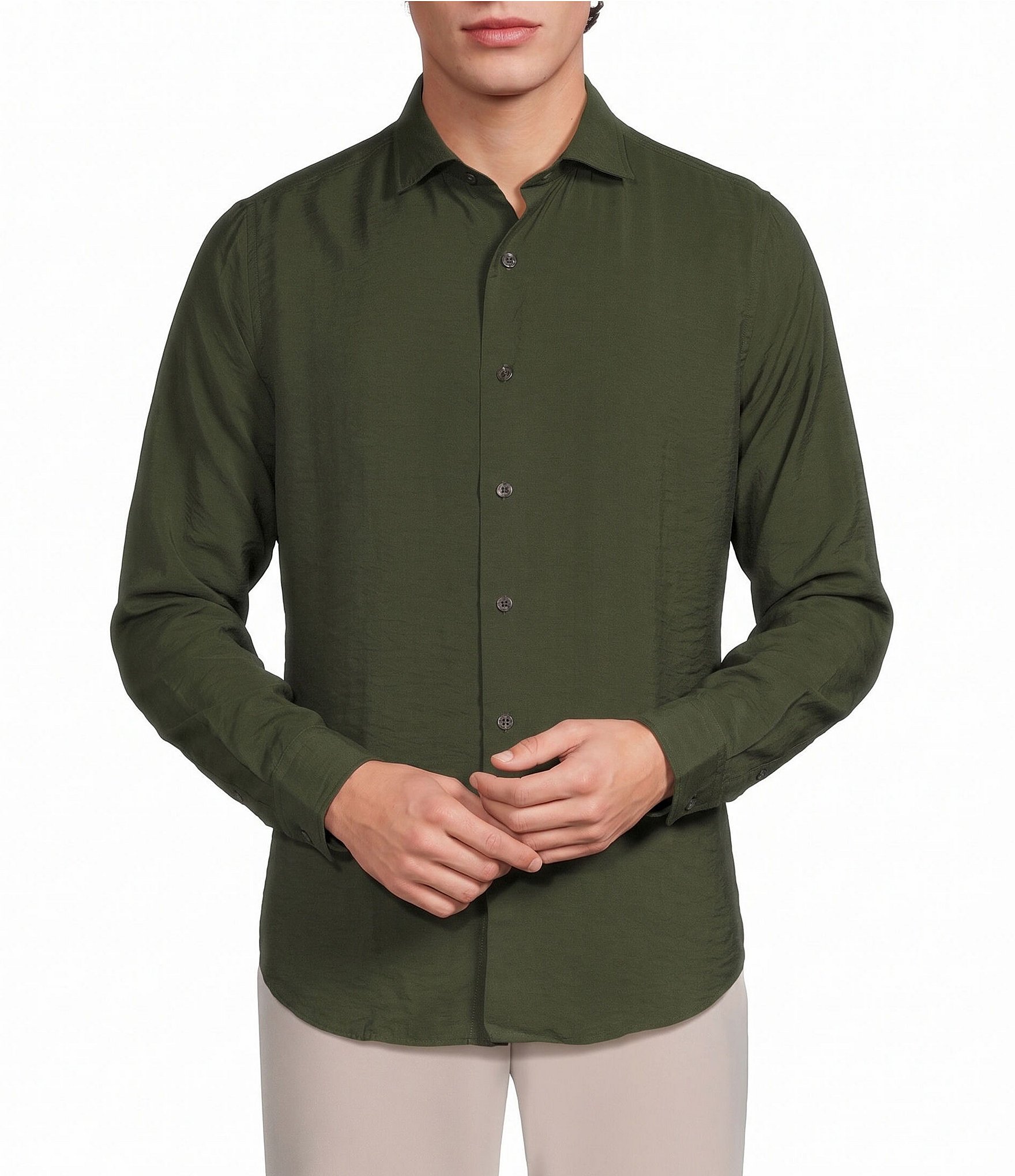 Murano The Legend Collection Slim Fit Textured Solid Long Sleeve Woven Shirt