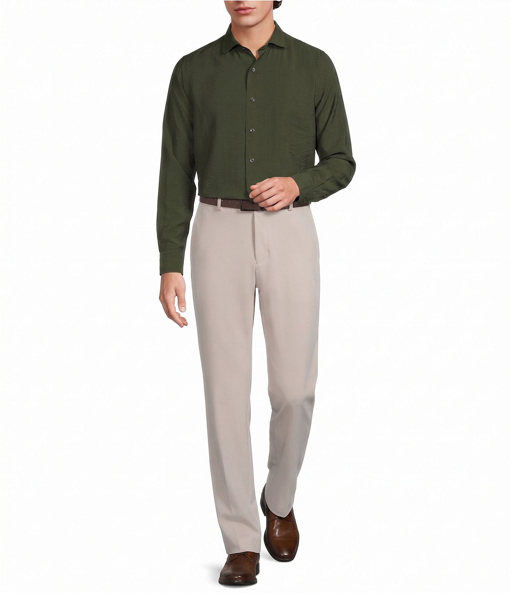 Murano The Legend Collection Slim Fit Textured Solid Long Sleeve Woven Shirt