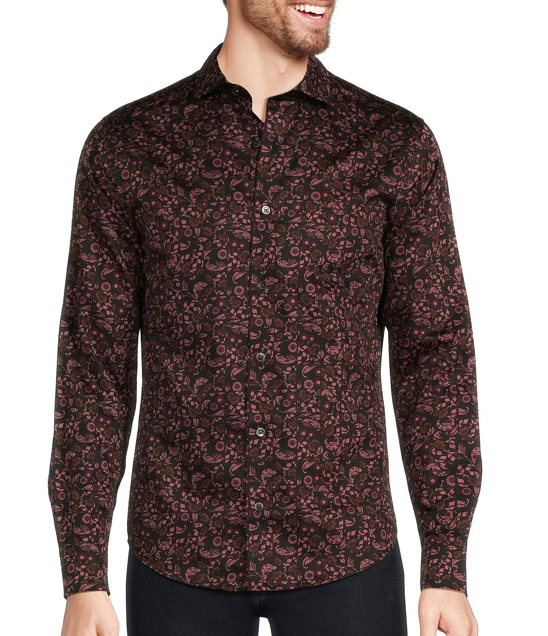 Murano Tigers of Tokyo Collection Slim-Fit Floral Print Long Sleeve 