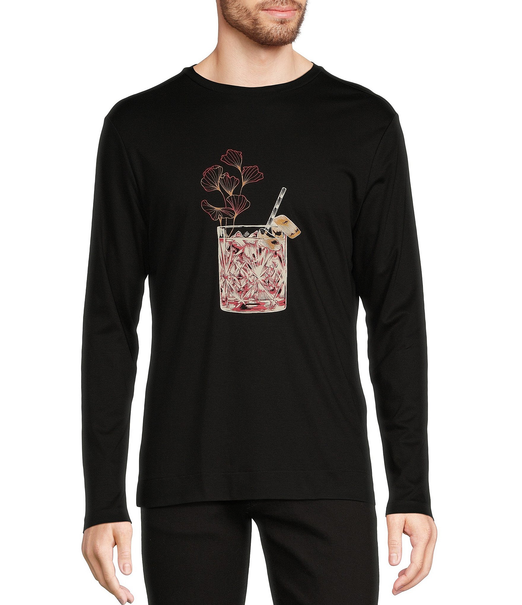 Murano Timeless Twenties Collection Slim Fit Drink Print Long Sleeve T-Shirt