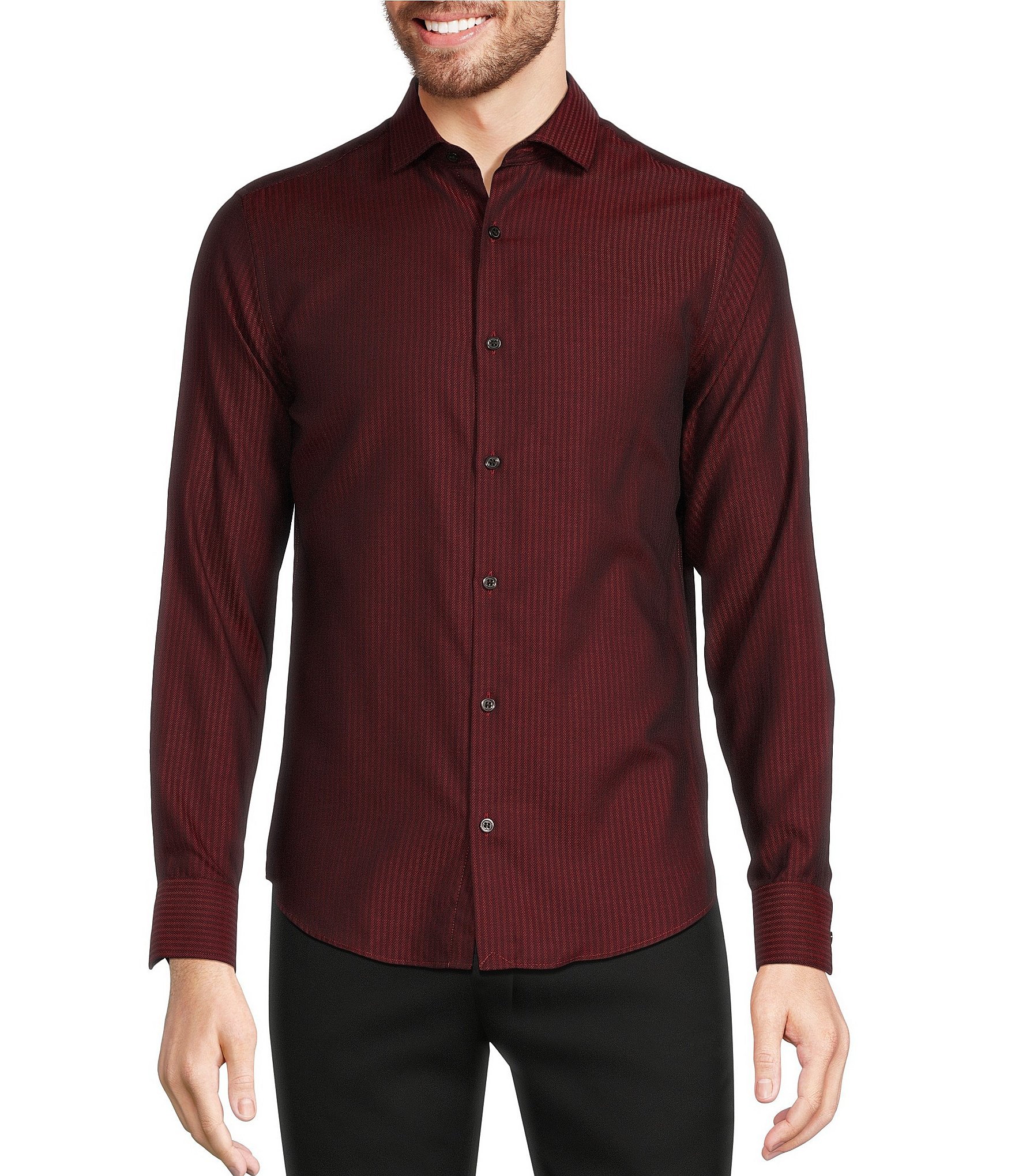 Murano Timeless Twenties Collection Slim Fit Herringbone Print Long Sleeve Woven Shirt