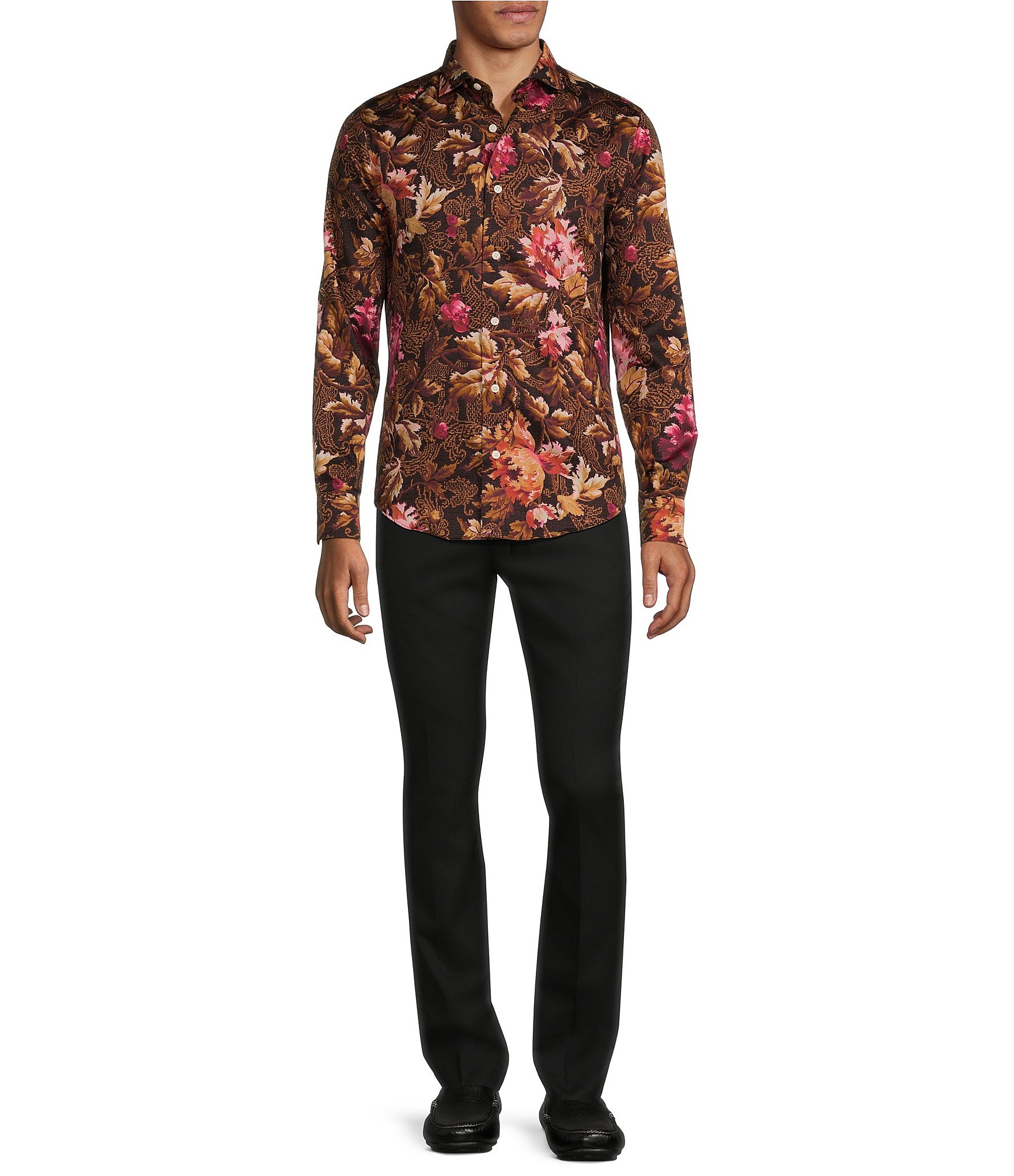 Murano Timeless Twenties Collection Slim Fit Sateen Floral Print Long Sleeve Woven Shirt