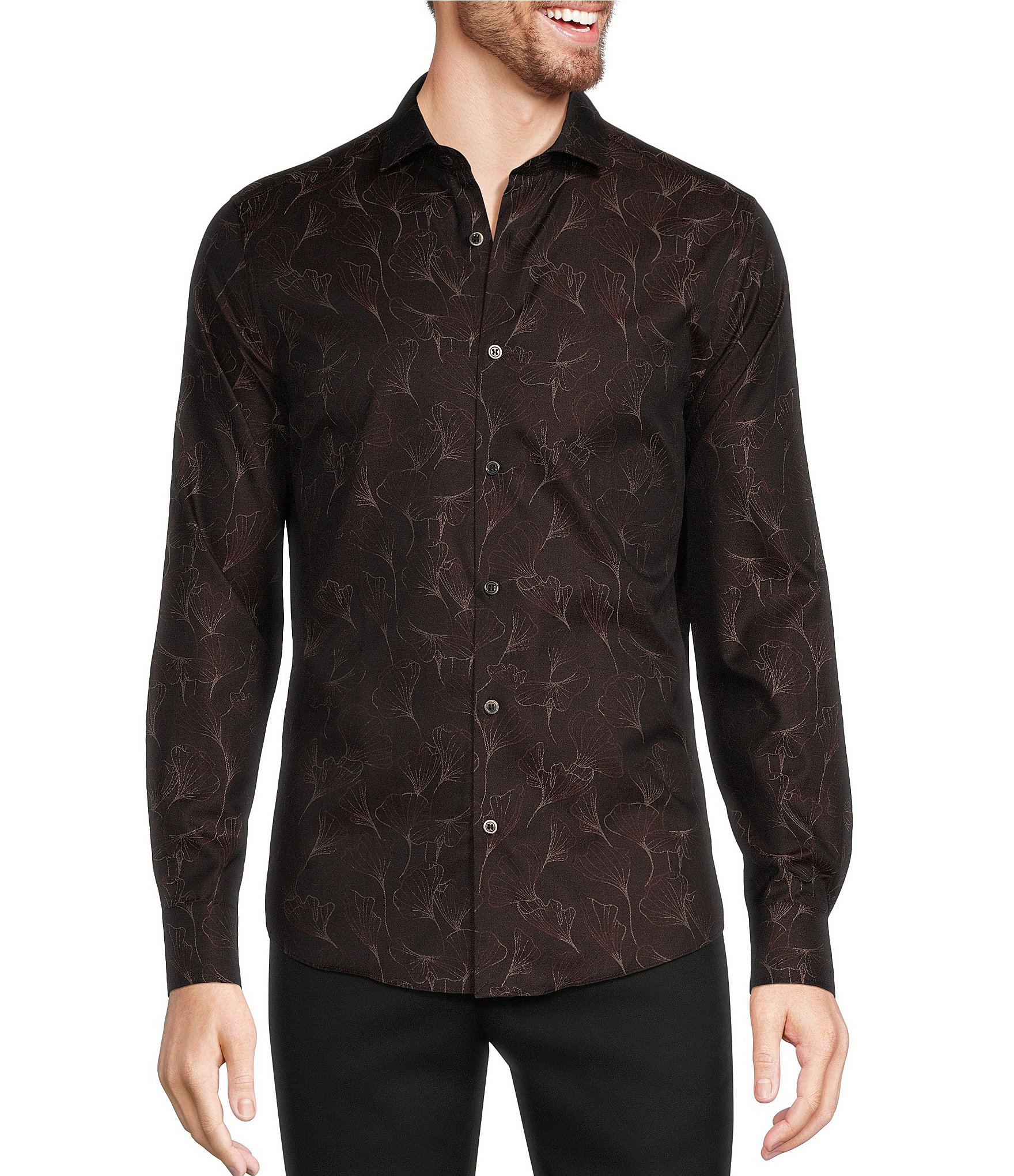 Murano Timeless Twenties Slim Fit Floral Print Long Sleeve Woven Shirt