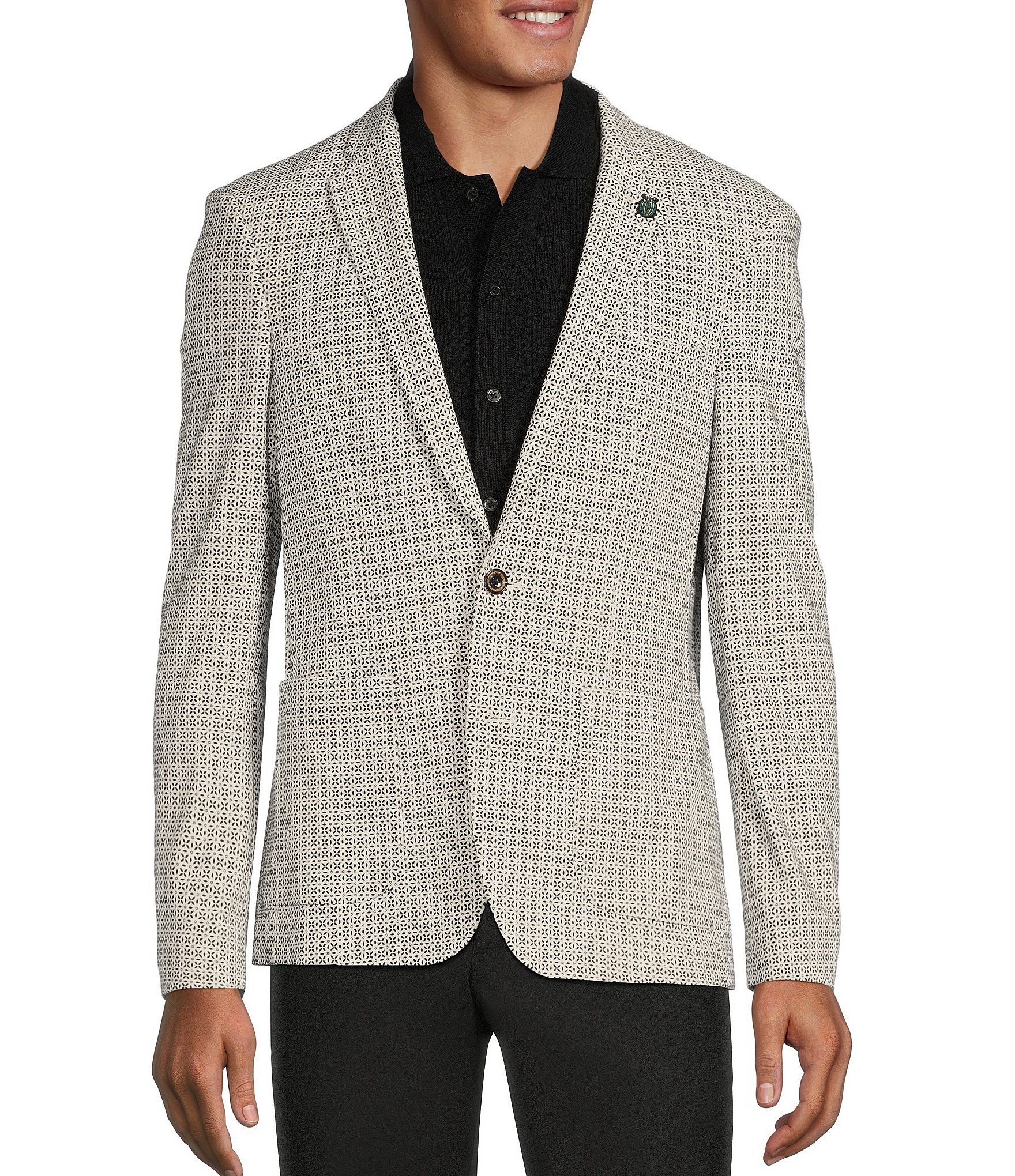 Murano Verdant Vibes Collection Slim-Fit Geo Floral Knit Blazer