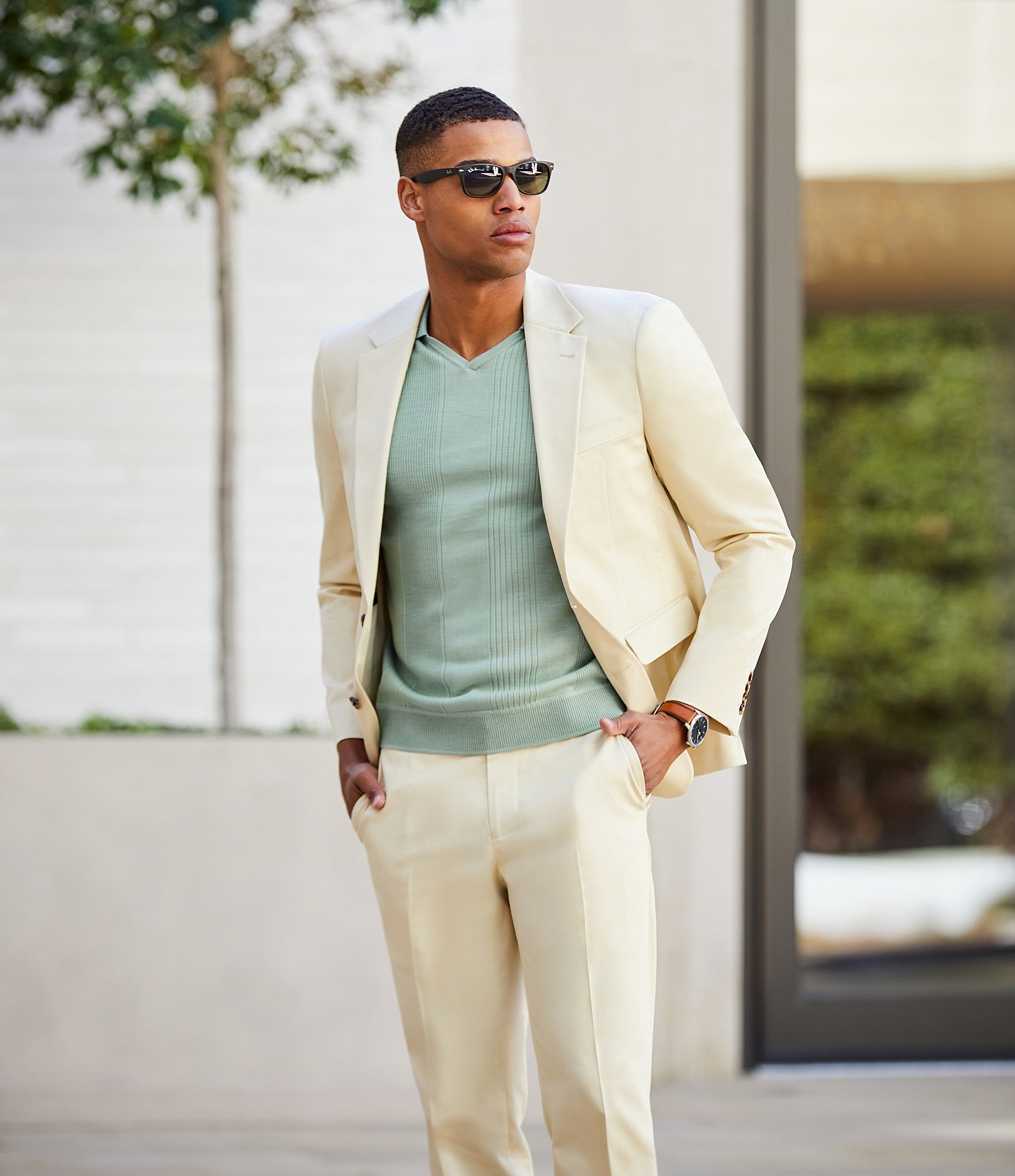 Murano Verdant Vibes Collection Slim-Fit Sateen Suit Separates Blazer