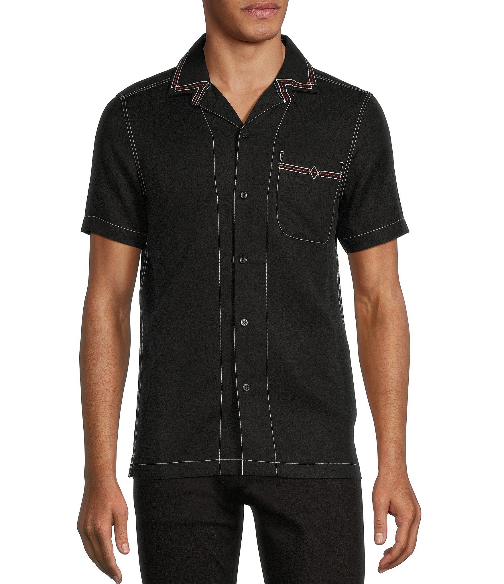 Murano Wanderin West Collection Slim-Fit Contrast Stitching Short-Sleeve Woven Shirt