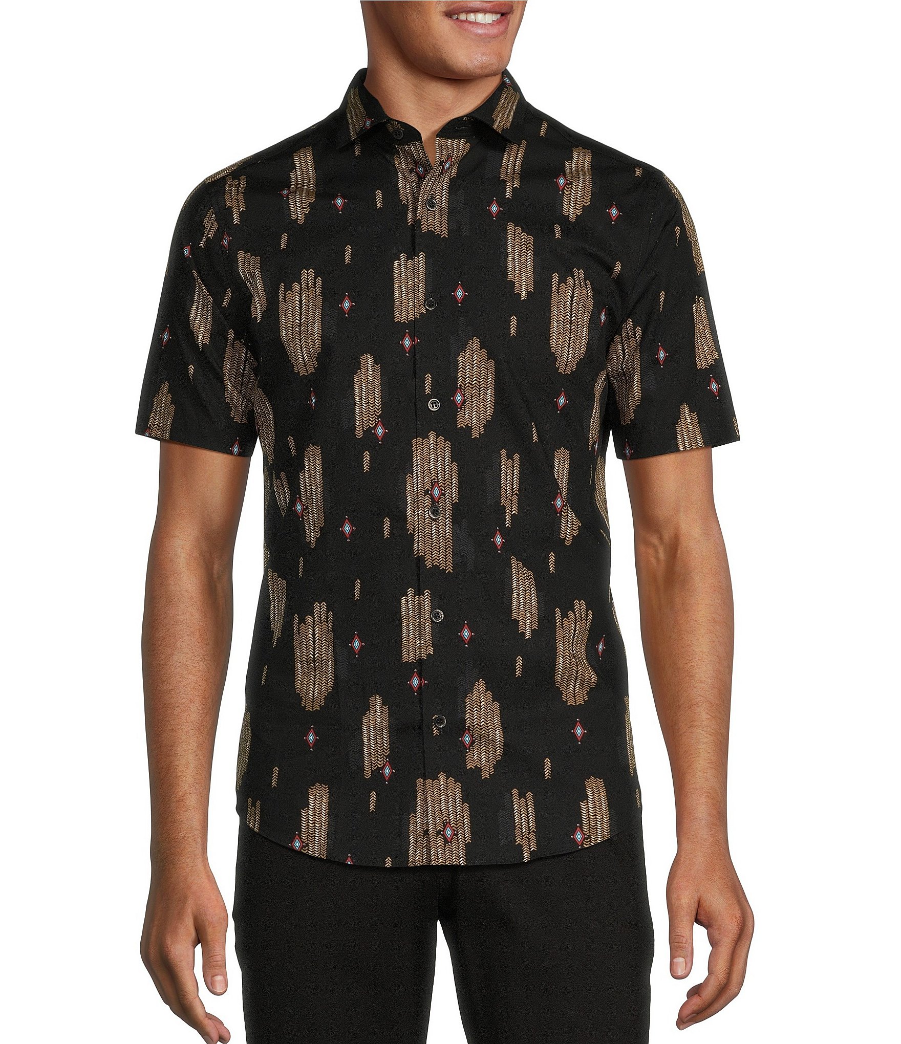 Murano Wanderin West Collection Slim Fit Spread Collar Blanket Print Short-Sleeve Woven Shirt