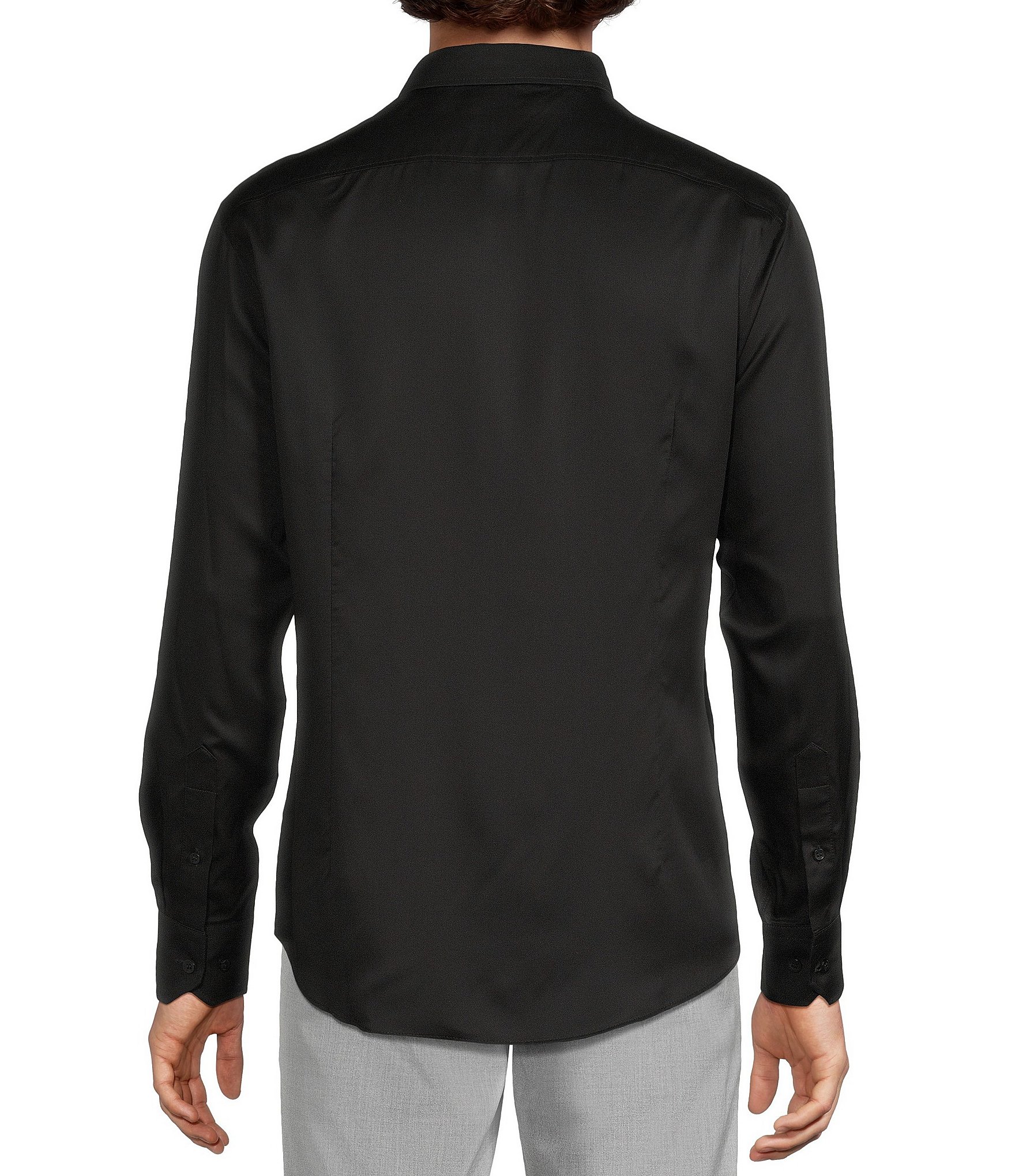 Murano Wardrobe Essentials Athletic Fit Solid Sateen Long Sleeve Woven Shirt