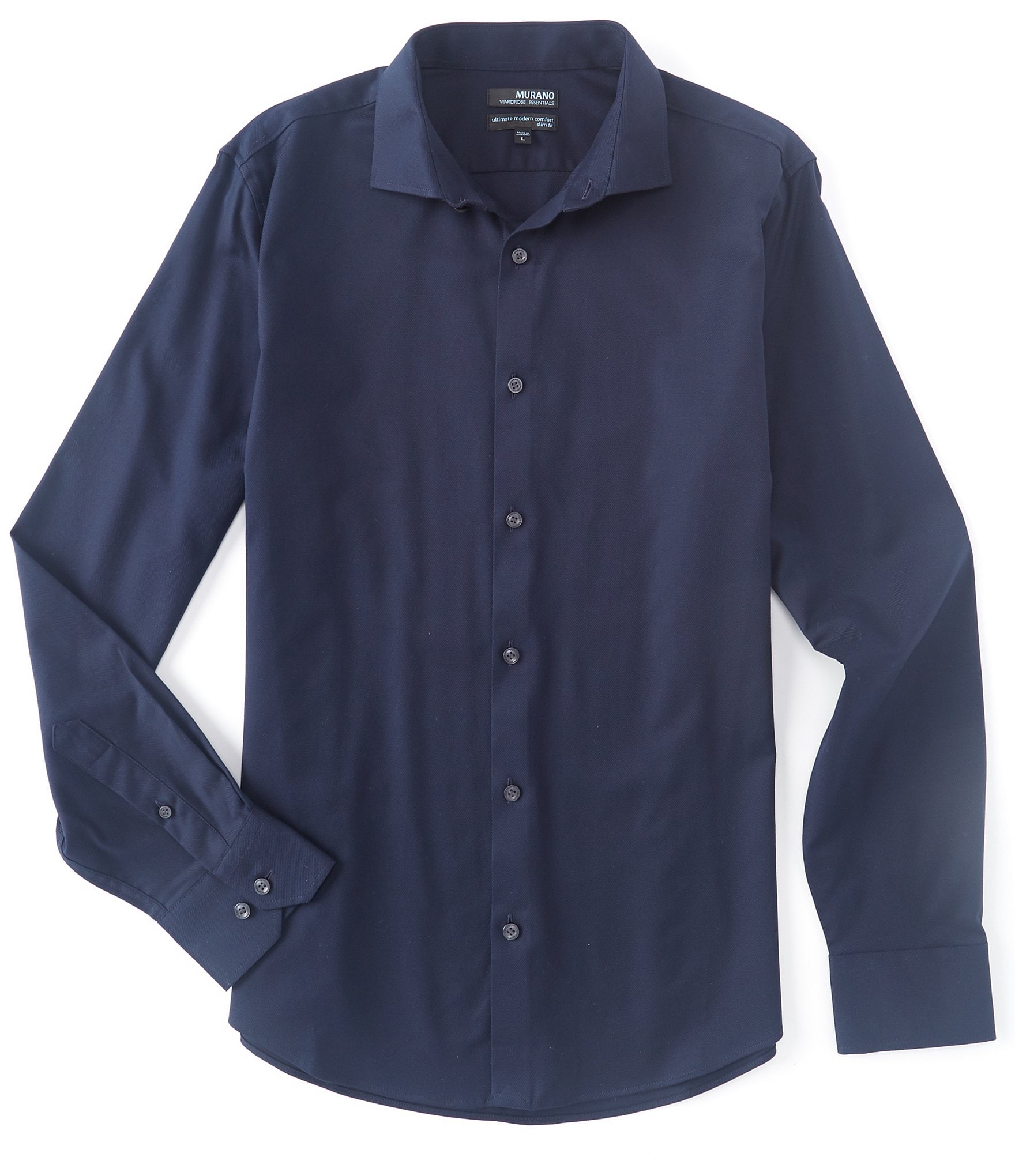 Murano Wardrobe Essentials Long-Sleeve Slim-Fit Textured Spread-Collar ...