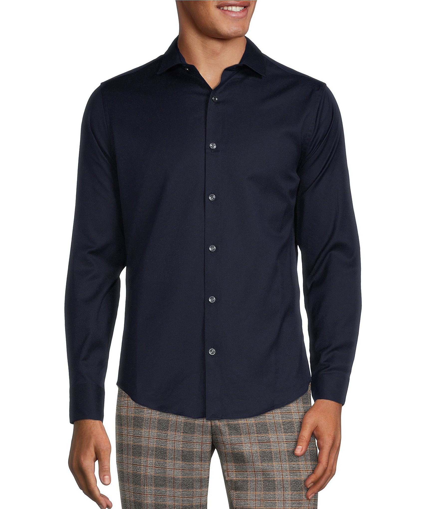 Murano Wardrobe Essentials Slim-Fit Textured Spread-Collar Woven Sportshirt