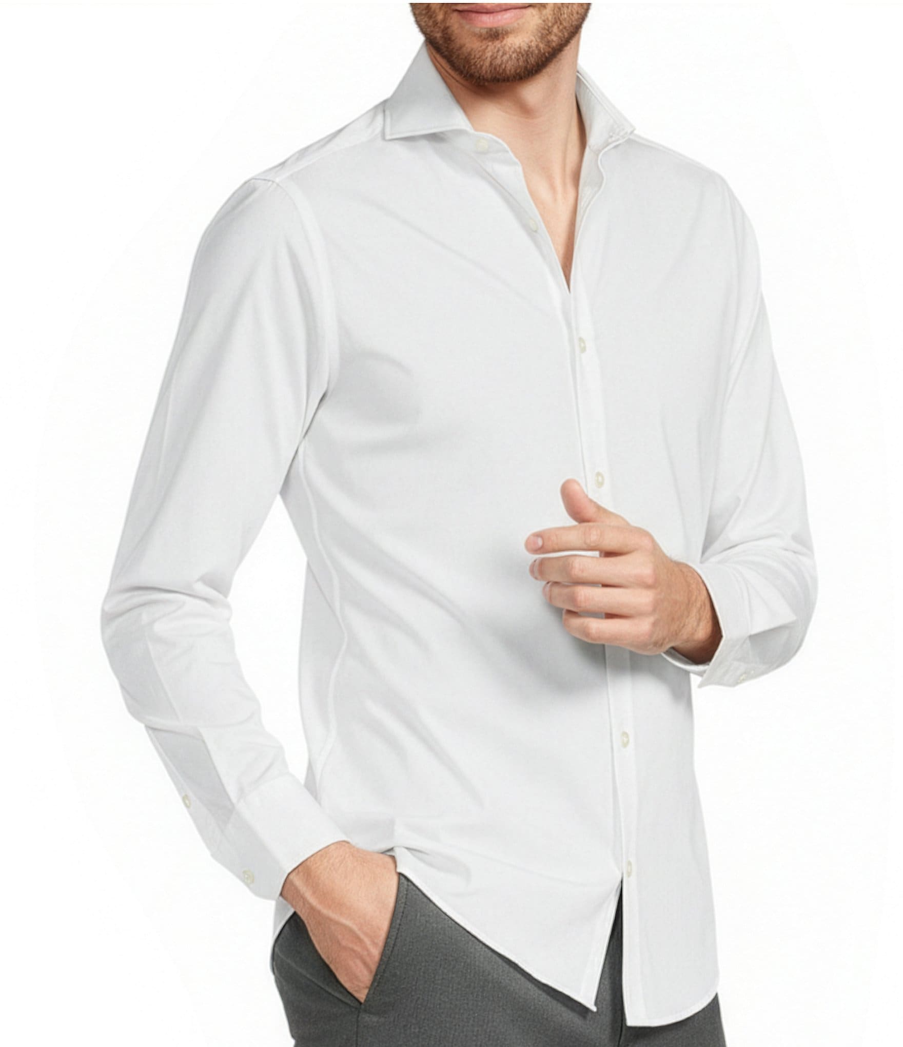 Murano Wardrobe Essentials Slim Fit Solid Long Sleeve Woven Shirt