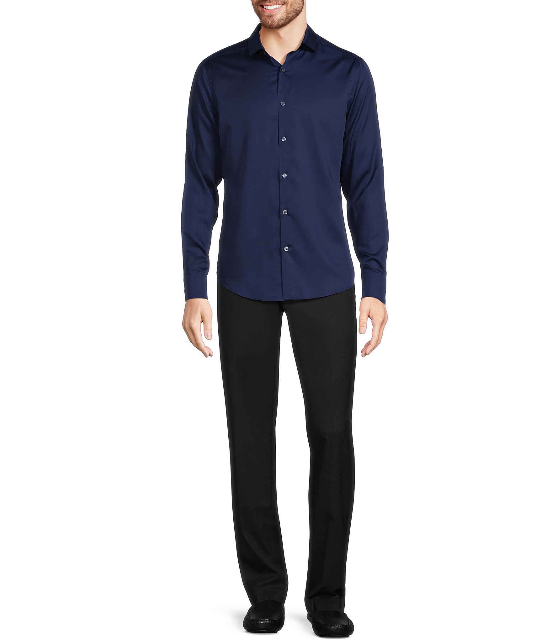 Murano Wardrobe Essentials Slim Fit Solid Sateen Long Sleeve Woven Shirt