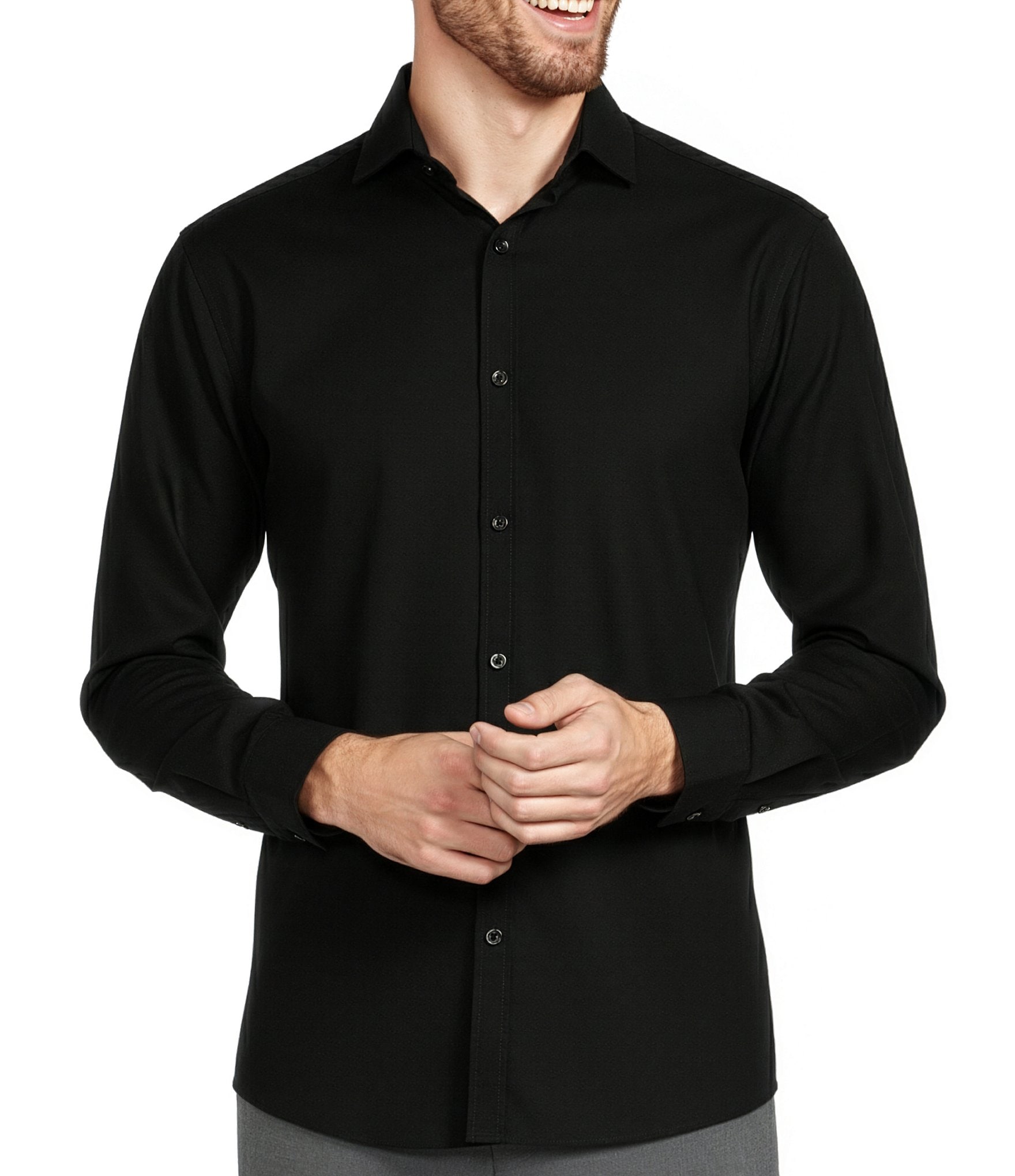 Murano Wardrobe Essentials Solid Dobby Stretch Long Sleeve Woven Shirt